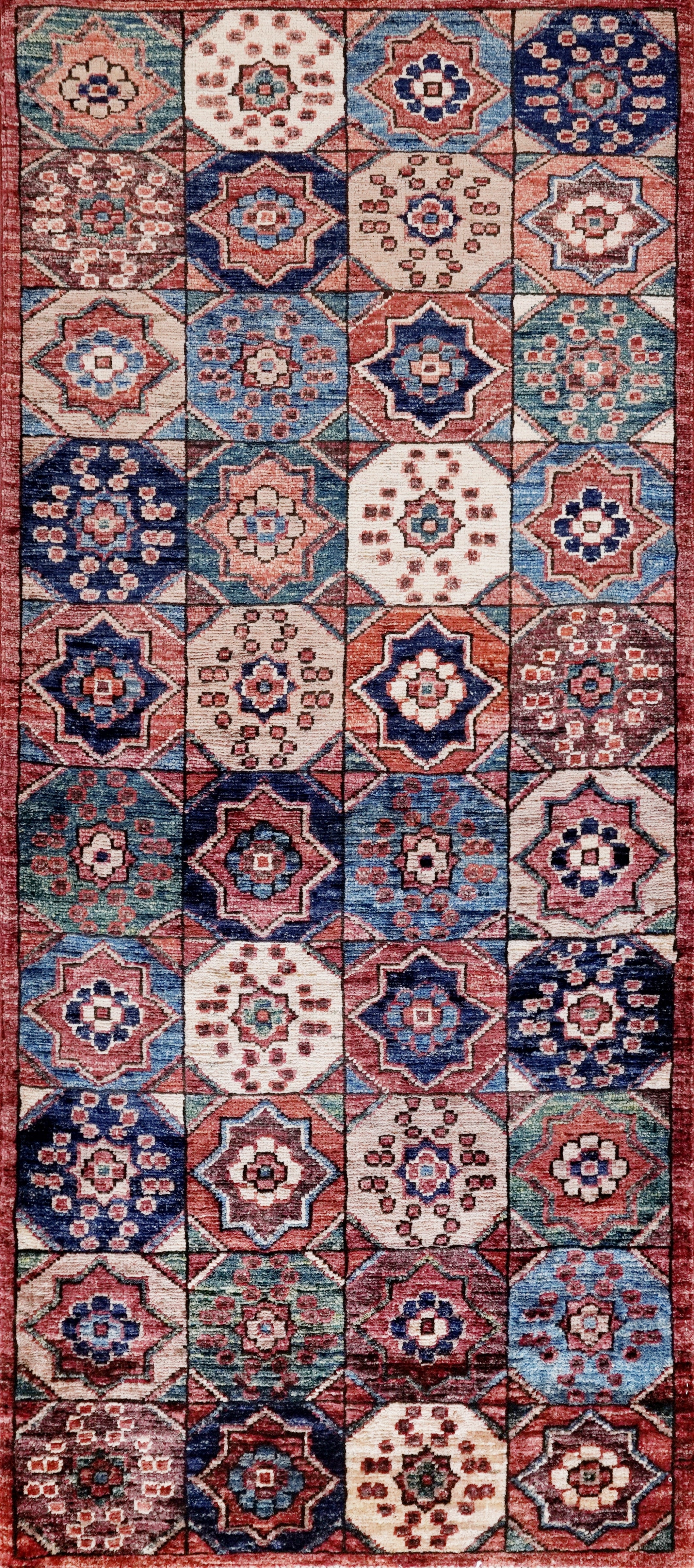 2x5 Ft Red Afghan Oriental Rug - Hand Knotted Small Runner