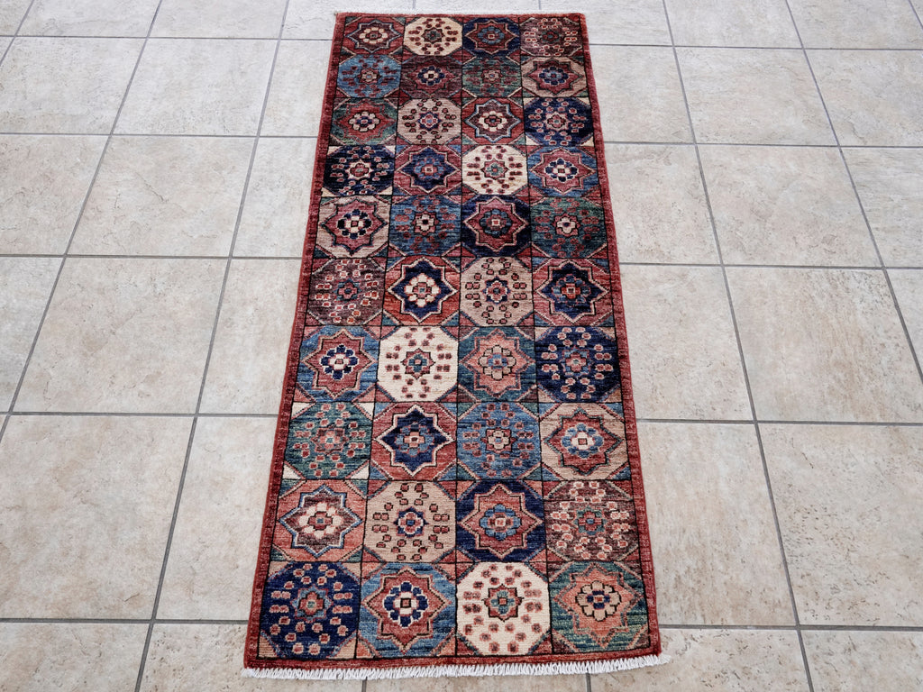 2x5 Ft Red Afghan Oriental Rug - Hand Knotted Small Runner