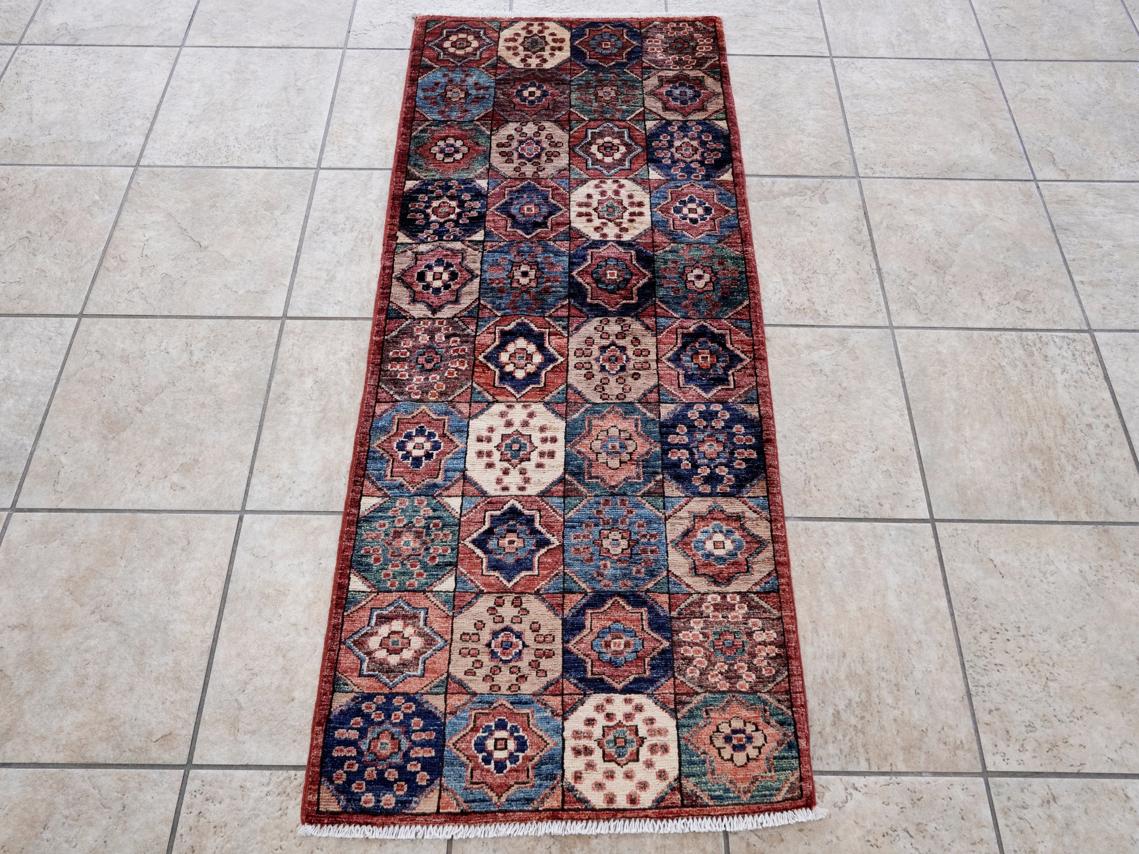 2x5 Ft Red Afghan Oriental Rug - Hand Knotted Small Runner
