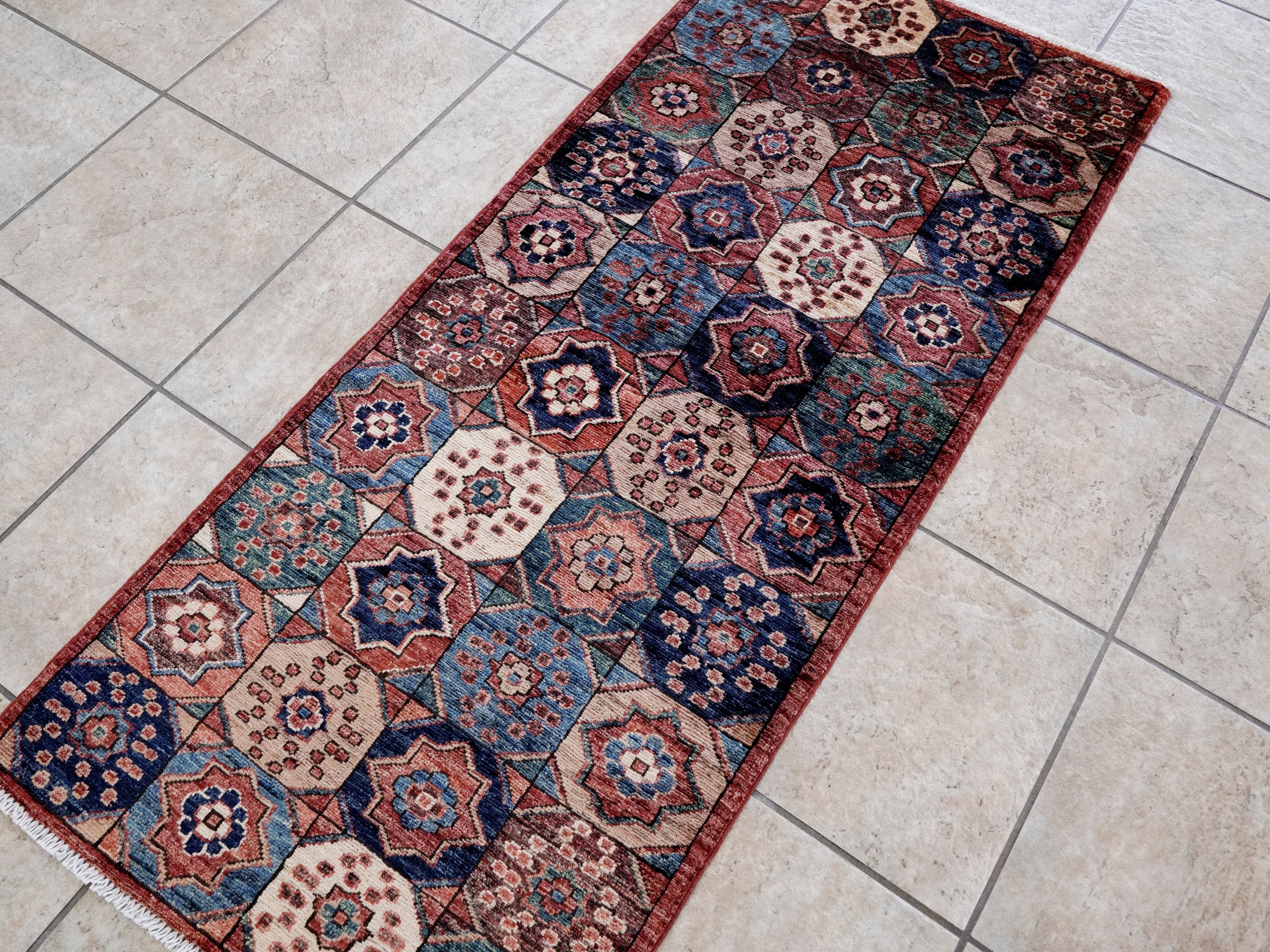 2x5 Ft Red Afghan Oriental Rug - Hand Knotted Small Runner
