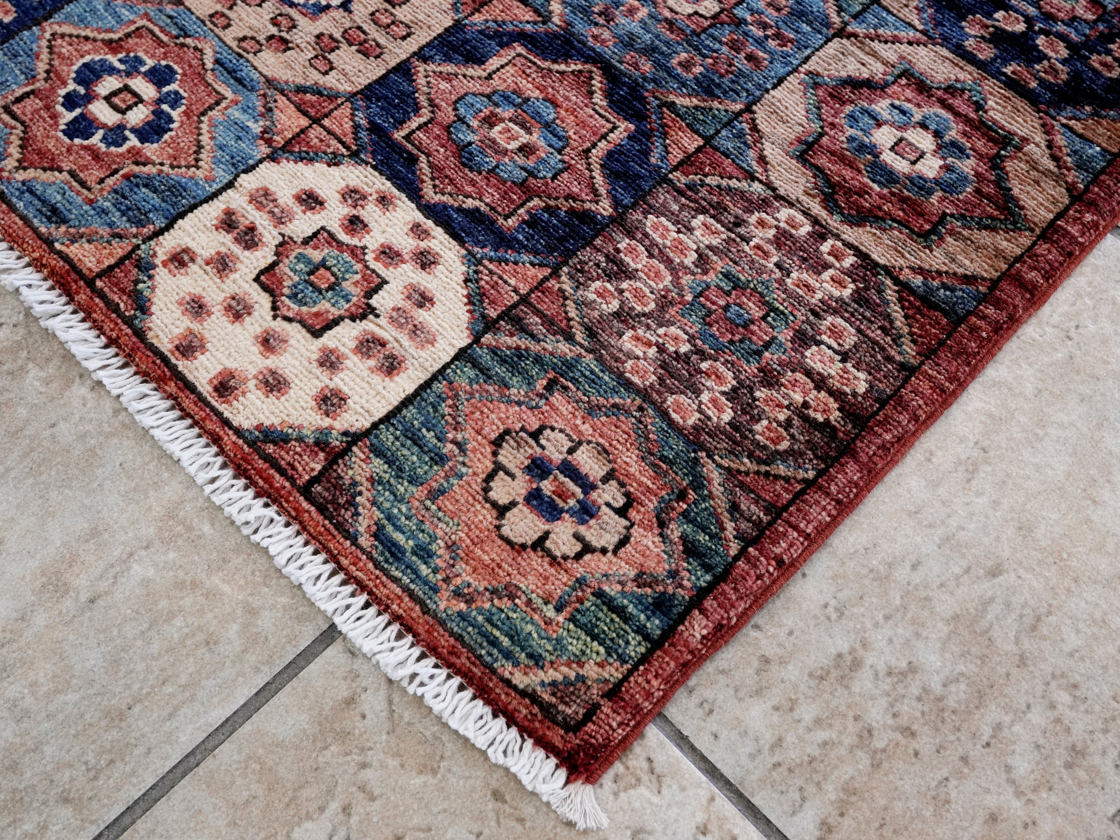 2x5 Ft Red Afghan Oriental Rug - Hand Knotted Small Runner
