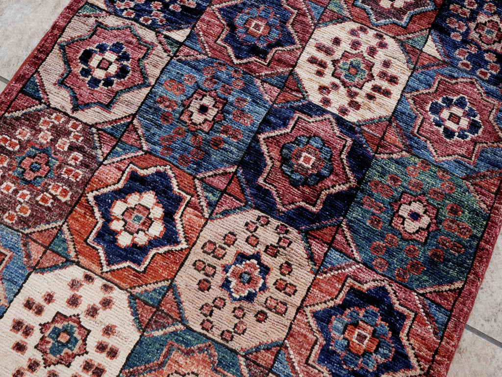 2x5 Ft Red Afghan Oriental Rug - Hand Knotted Small Runner