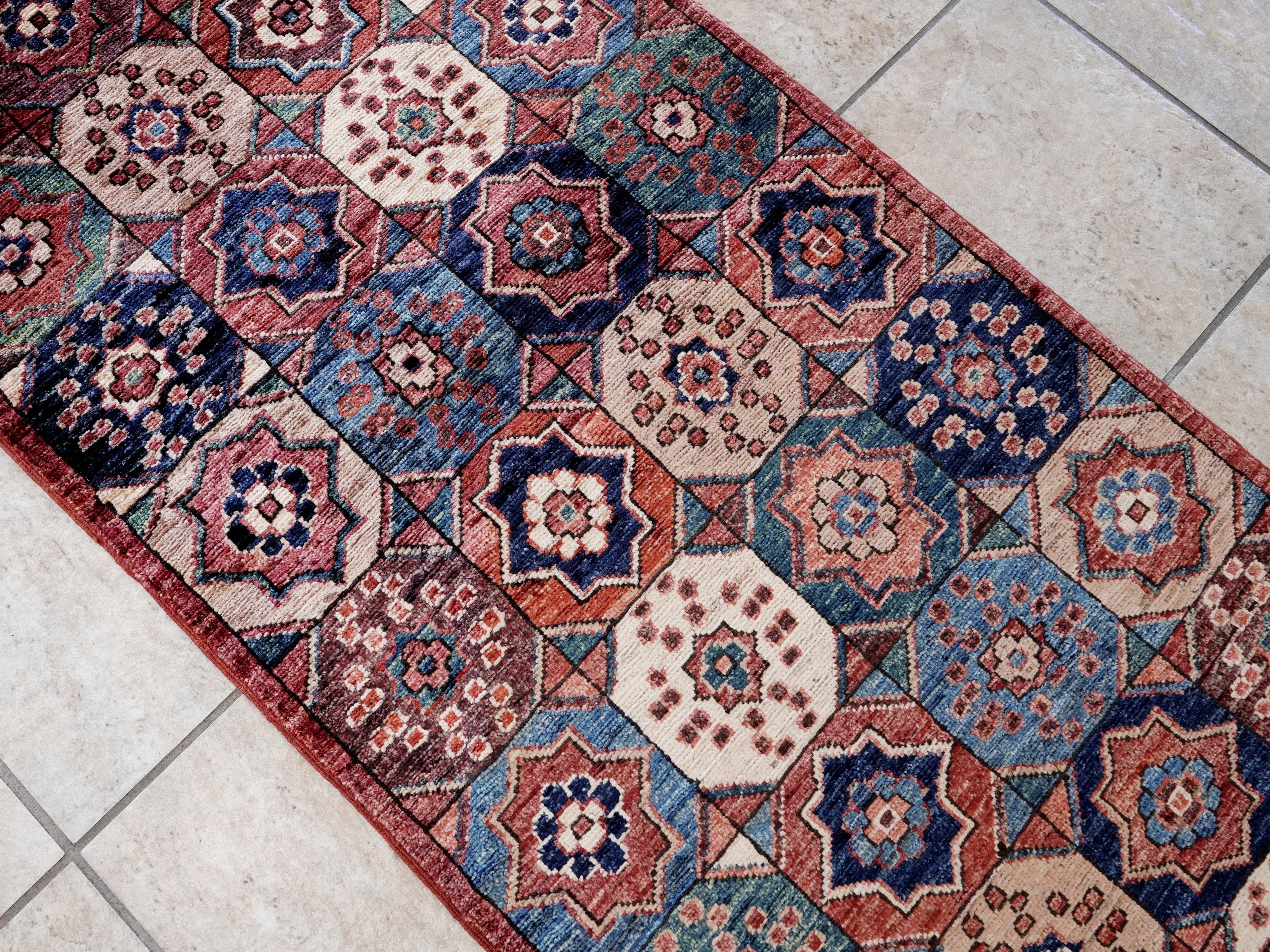 2x5 Ft Red Afghan Oriental Rug - Hand Knotted Small Runner