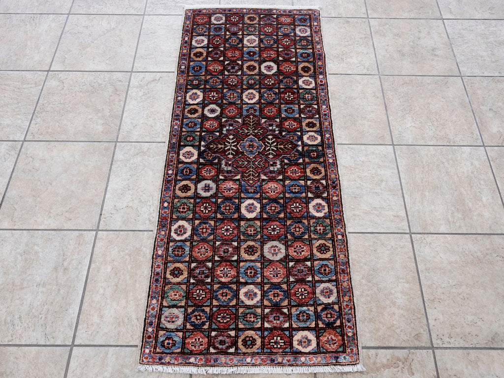 2x5 Ft Red Afghan Oriental Rug - Hand Knotted Small Runner