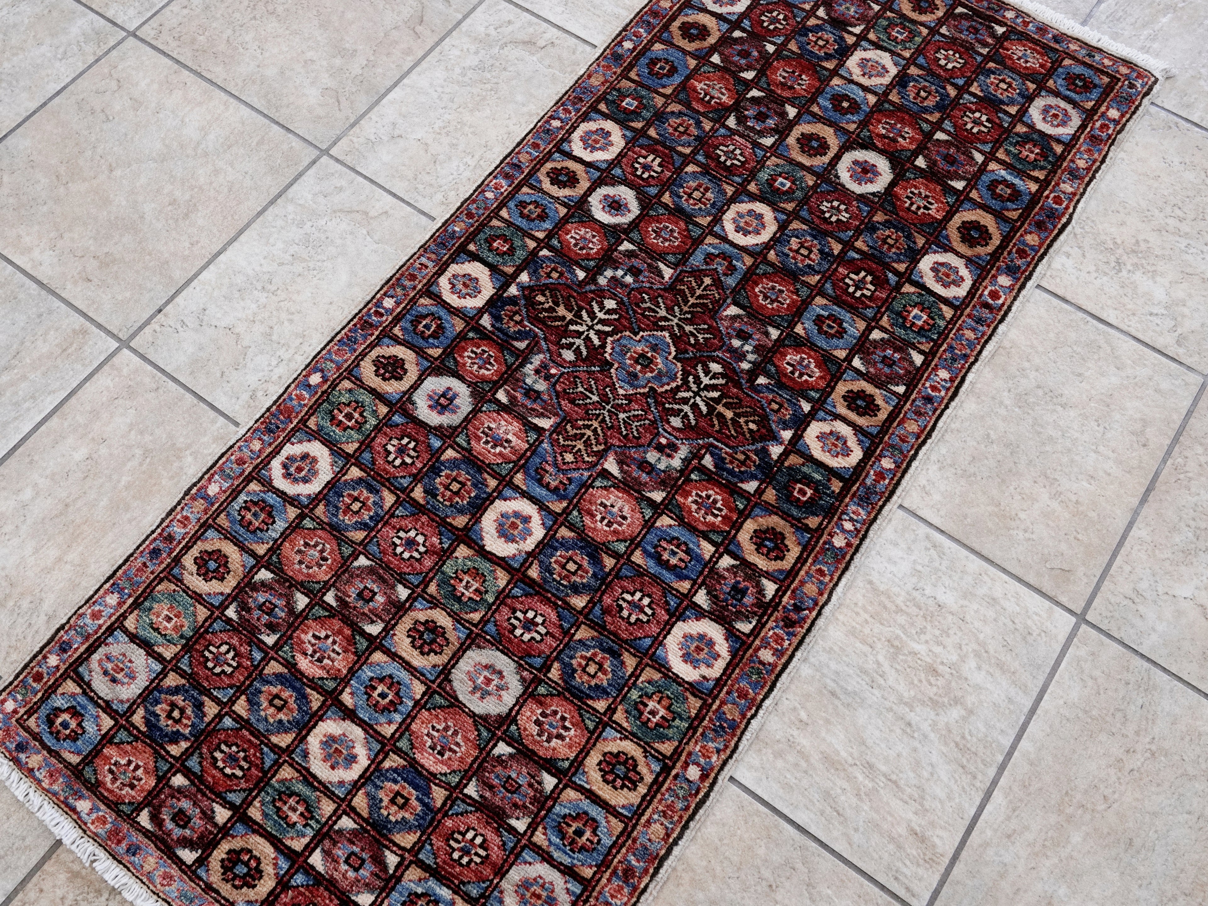 2x5 Ft Red Afghan Oriental Rug - Hand Knotted Small Runner