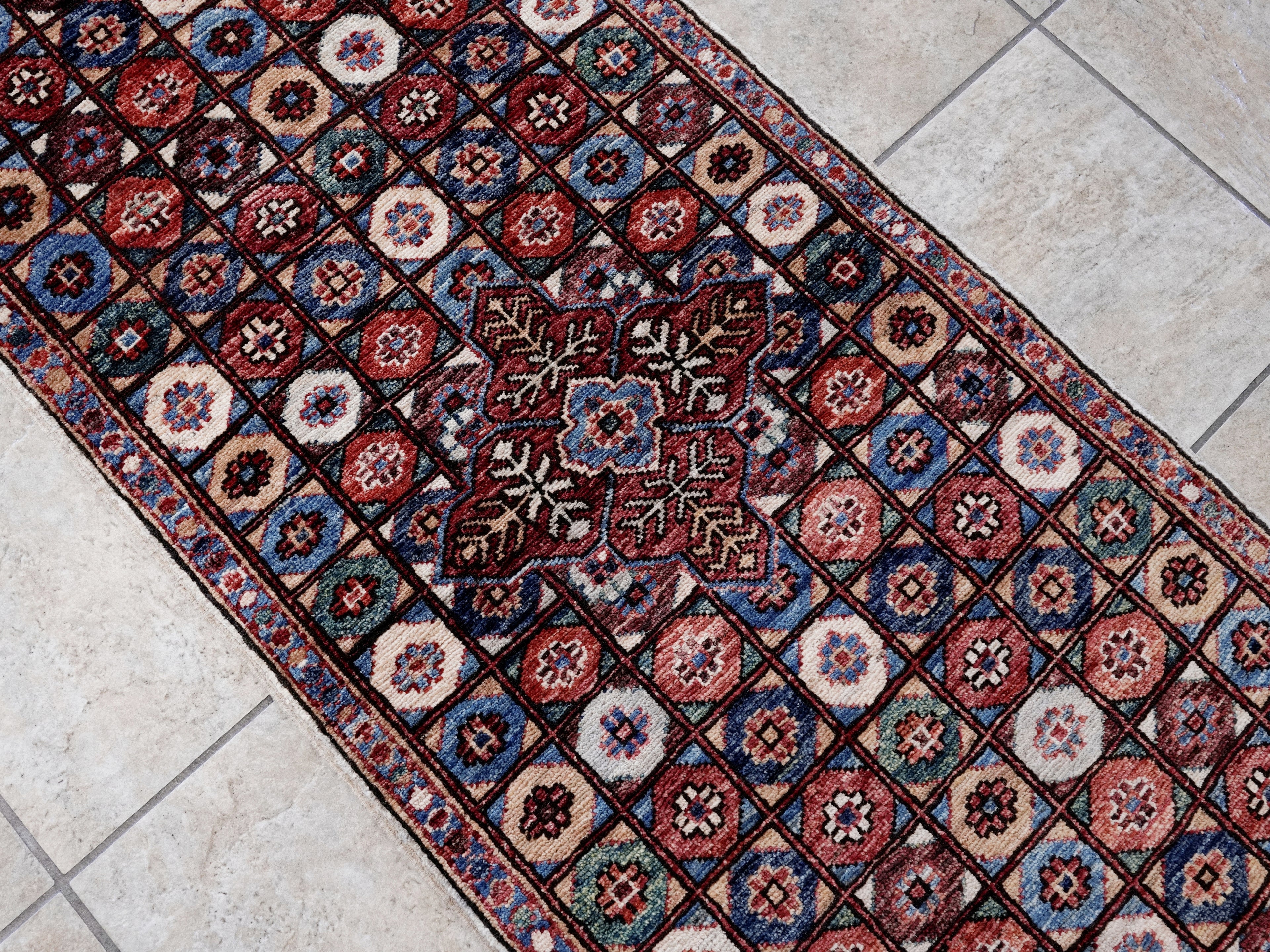 2x5 Ft Red Afghan Oriental Rug - Hand Knotted Small Runner