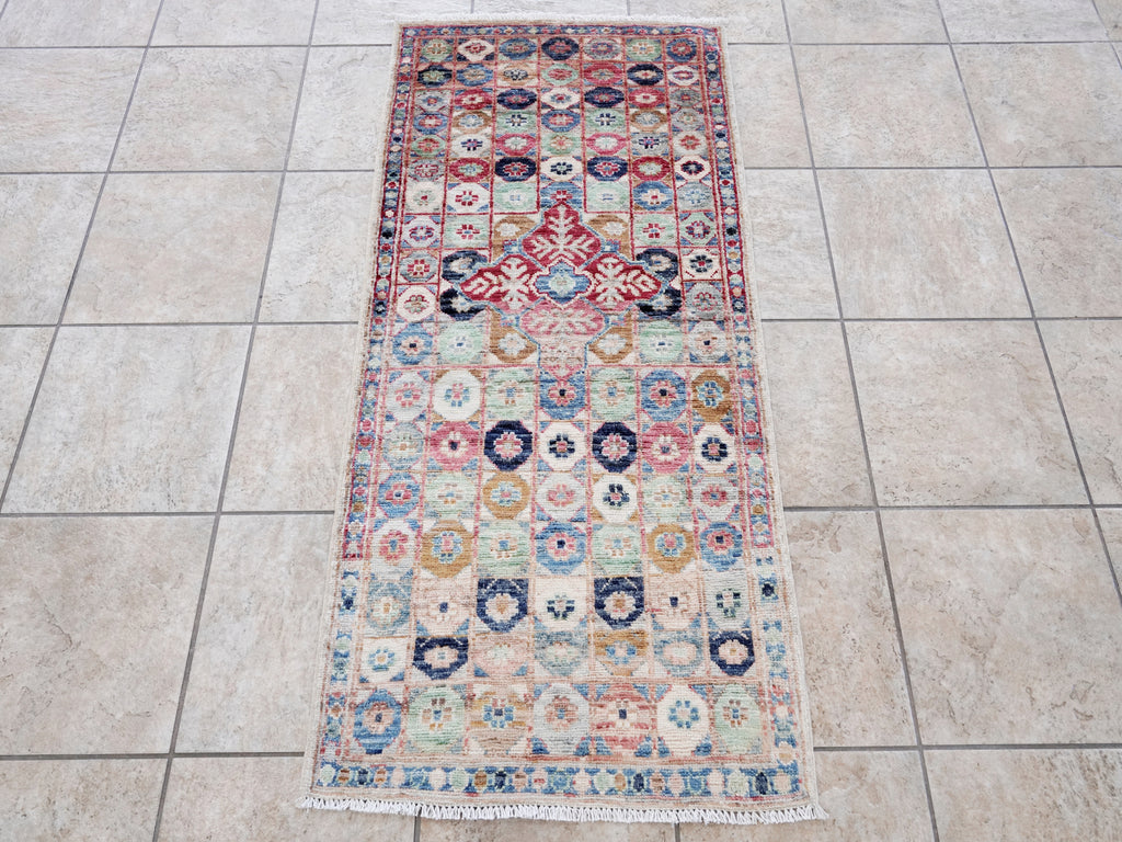 2x5 Ft Pastel Afghan Oriental Rug - Hand Knotted Small Runner
