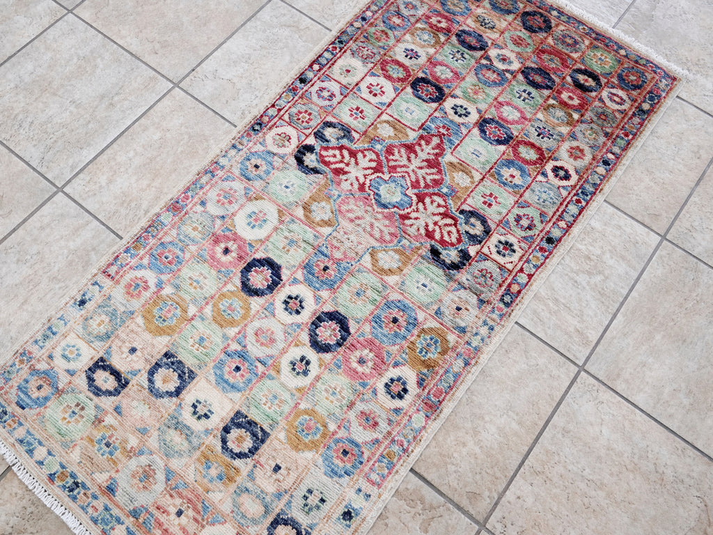 2x5 Ft Pastel Afghan Oriental Rug - Hand Knotted Small Runner