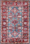 2x3 Ft Blue Kazak Rug - Afghan Wool Accent Rug