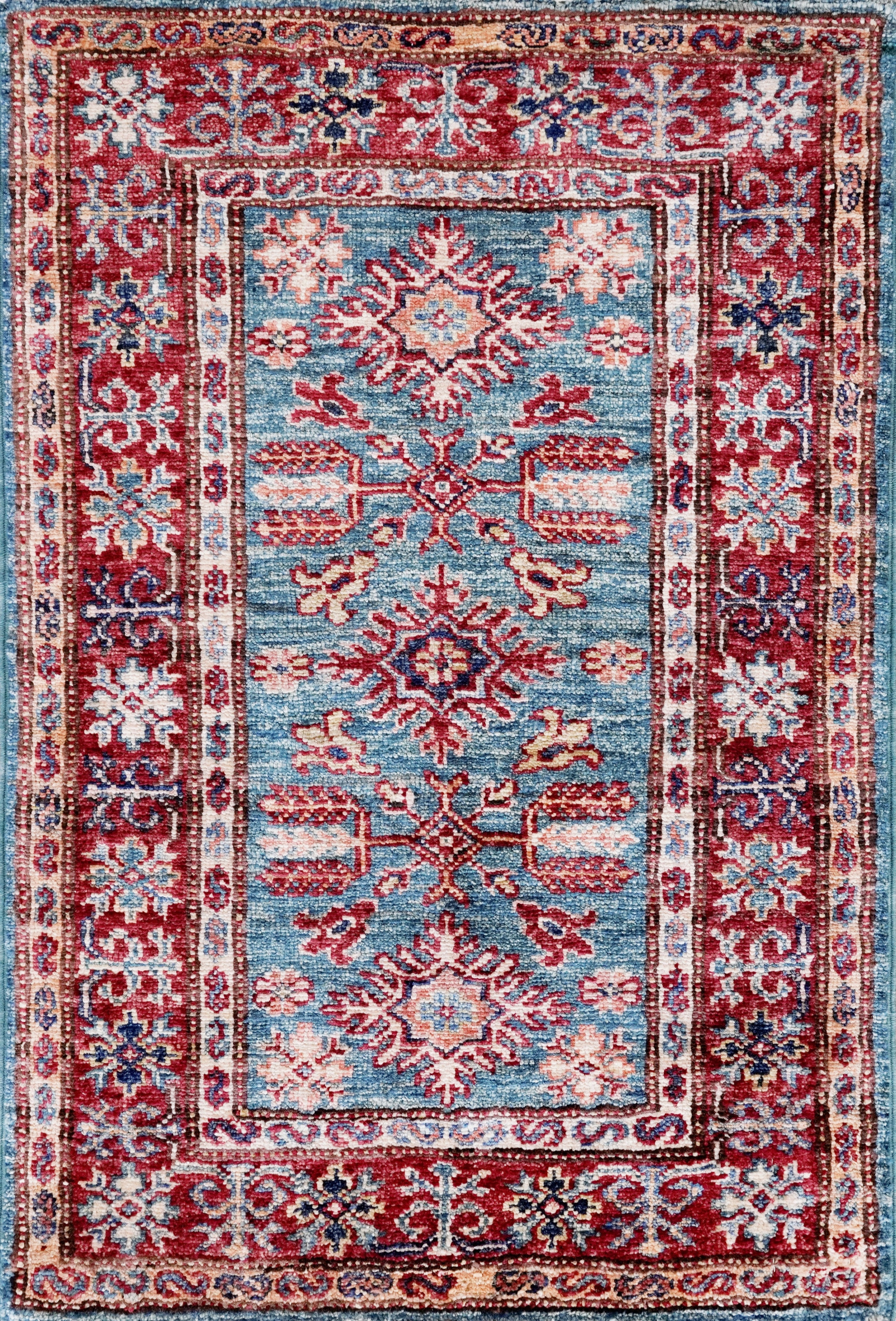2x3 Ft Blue Kazak Rug - Afghan Wool Accent Rug