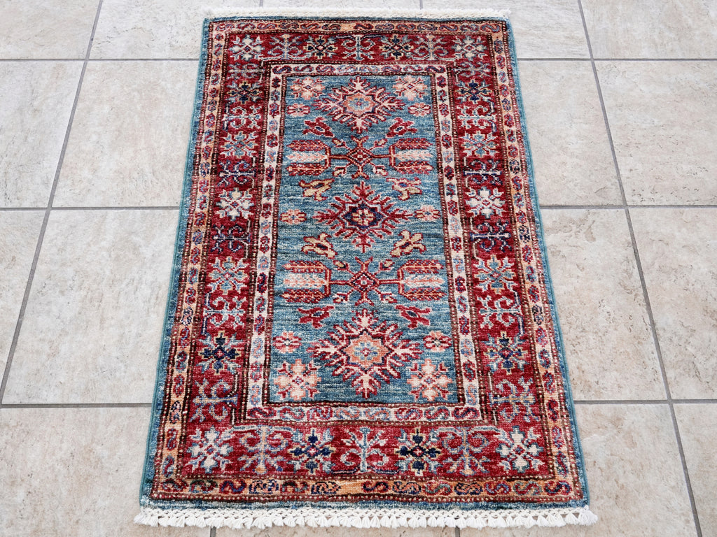 2x3 Ft Blue Kazak Rug - Afghan Wool Accent Rug