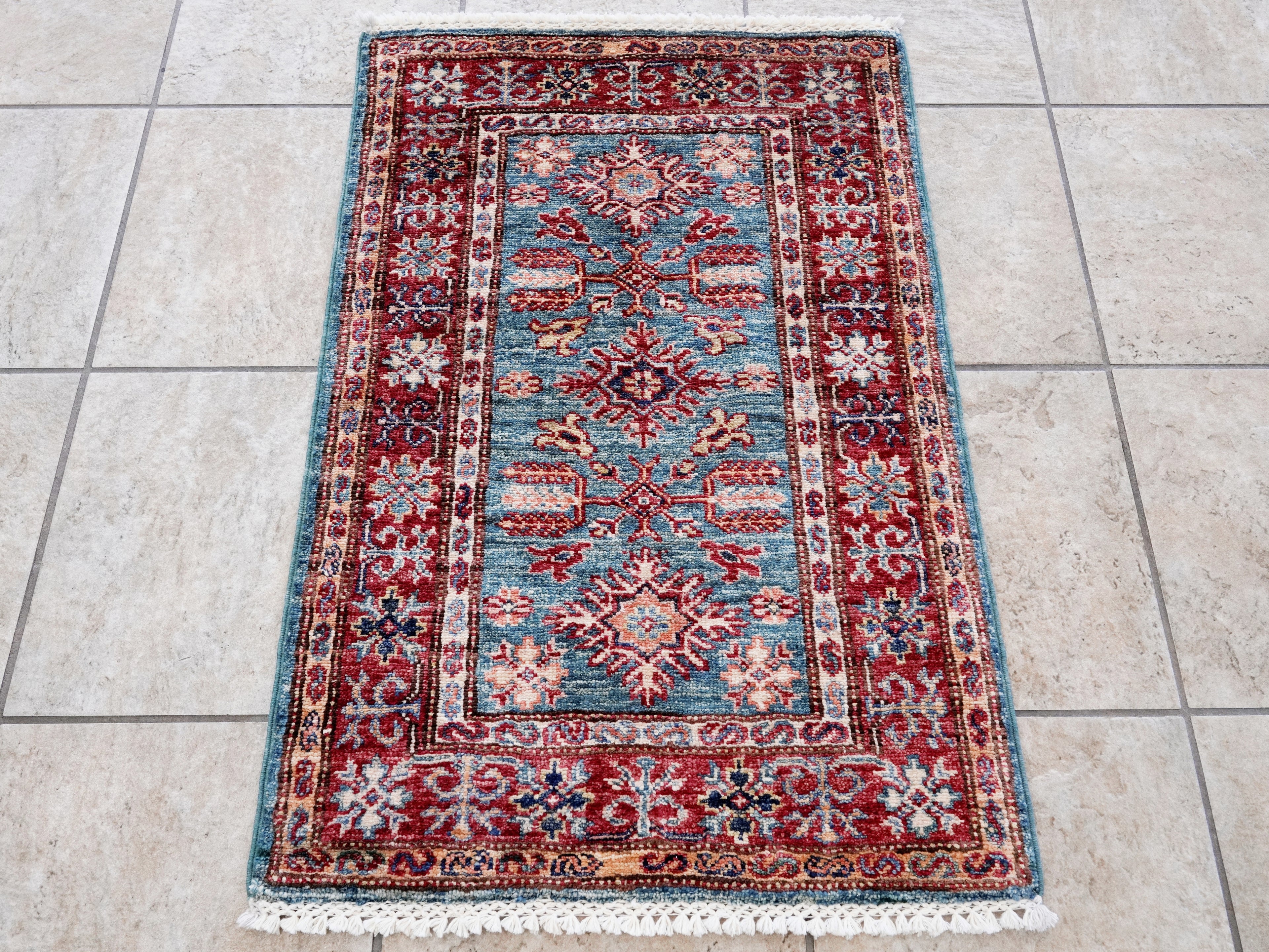 2x3 Ft Blue Kazak Rug - Afghan Wool Accent Rug