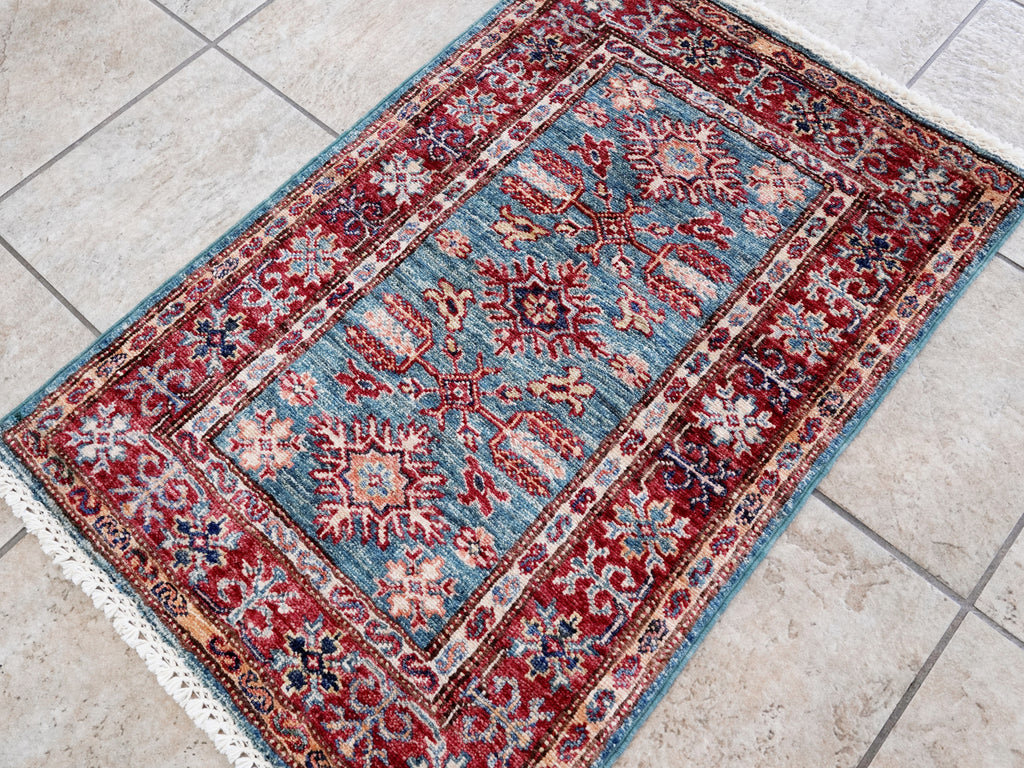 2x3 Ft Blue Kazak Rug - Afghan Wool Accent Rug