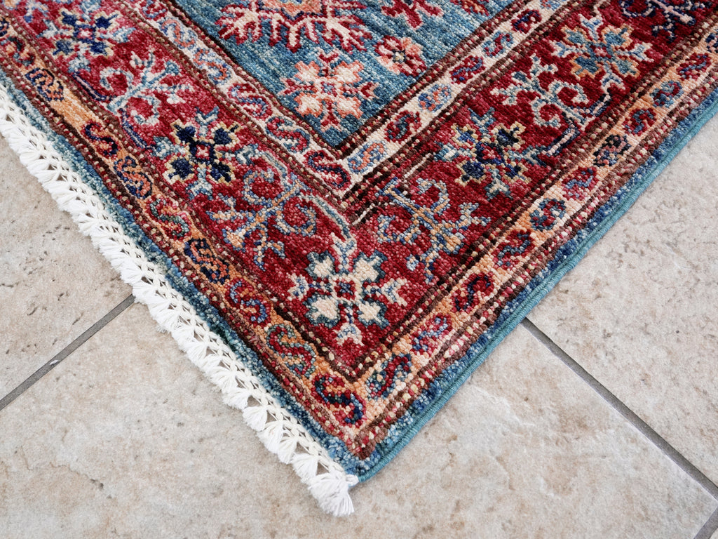 2x3 Ft Blue Kazak Rug - Afghan Wool Accent Rug