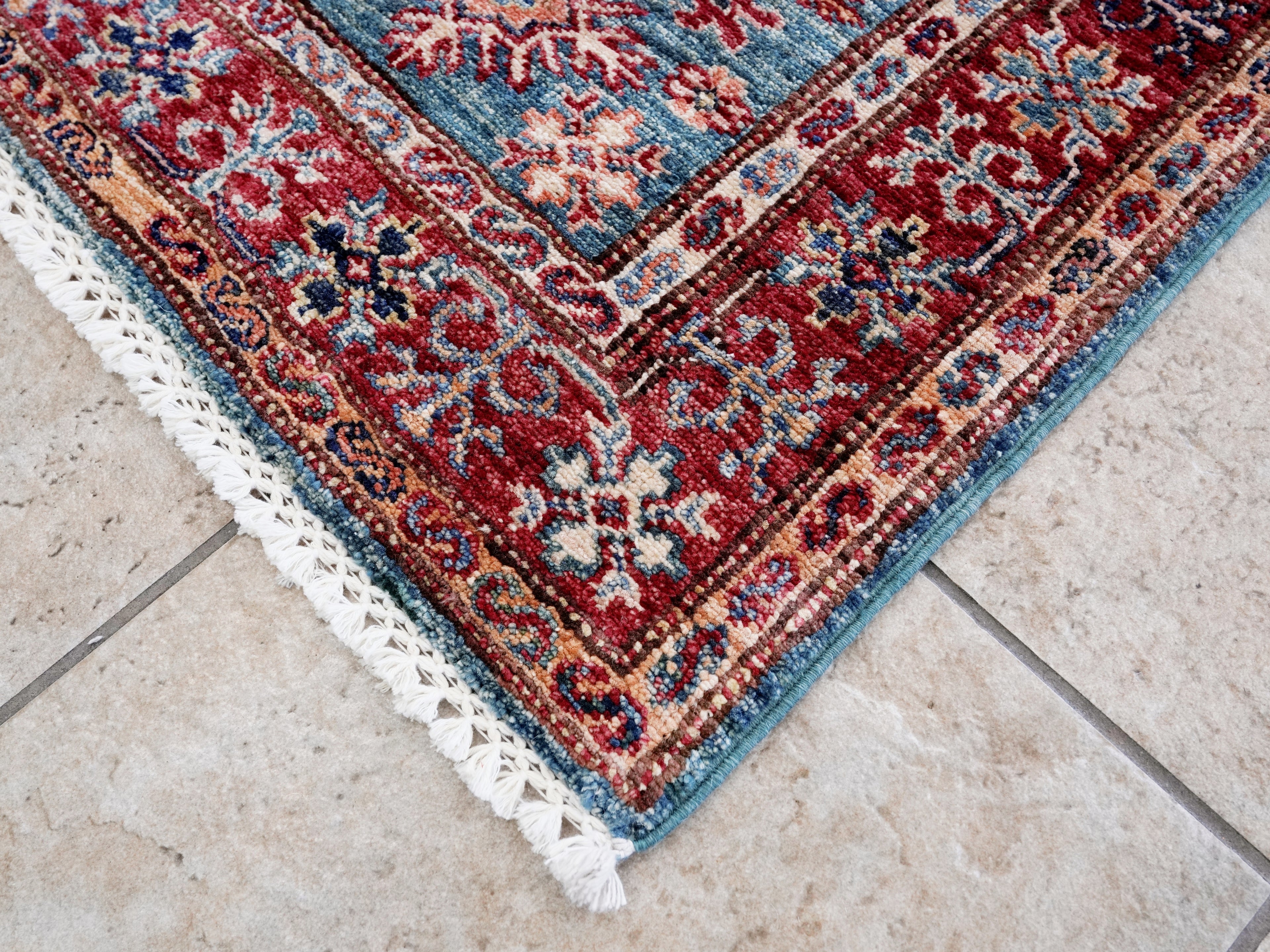 2x3 Ft Blue Kazak Rug - Afghan Wool Accent Rug
