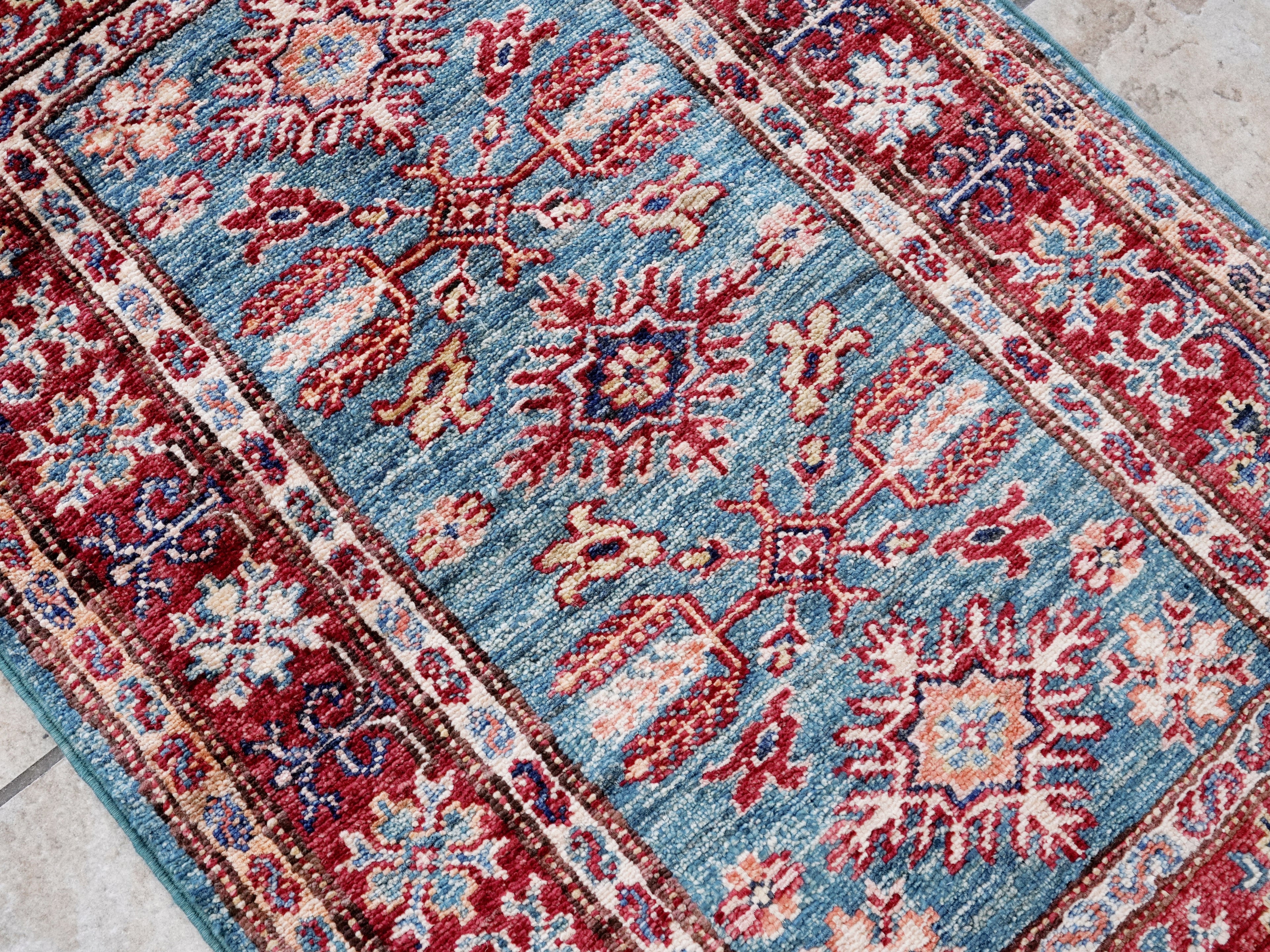 2x3 Ft Blue Kazak Rug - Afghan Wool Accent Rug