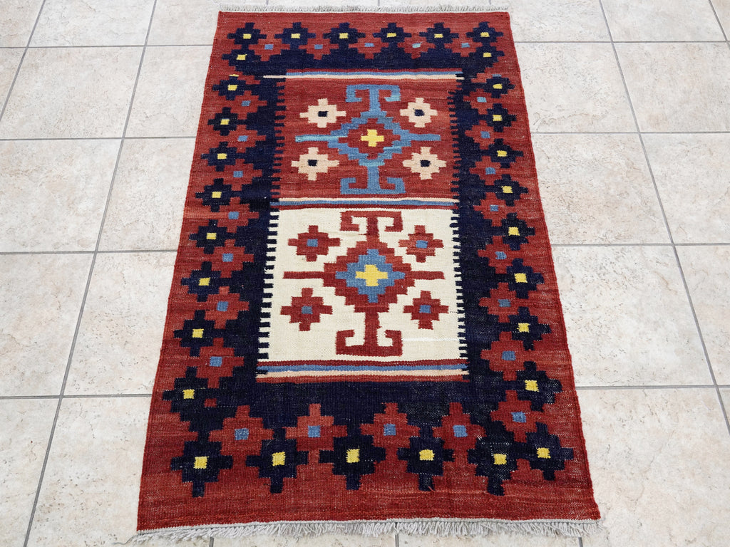 3x5 Ft Red Killim Rug - Hand Knotted Afghan Flatweave Rug
