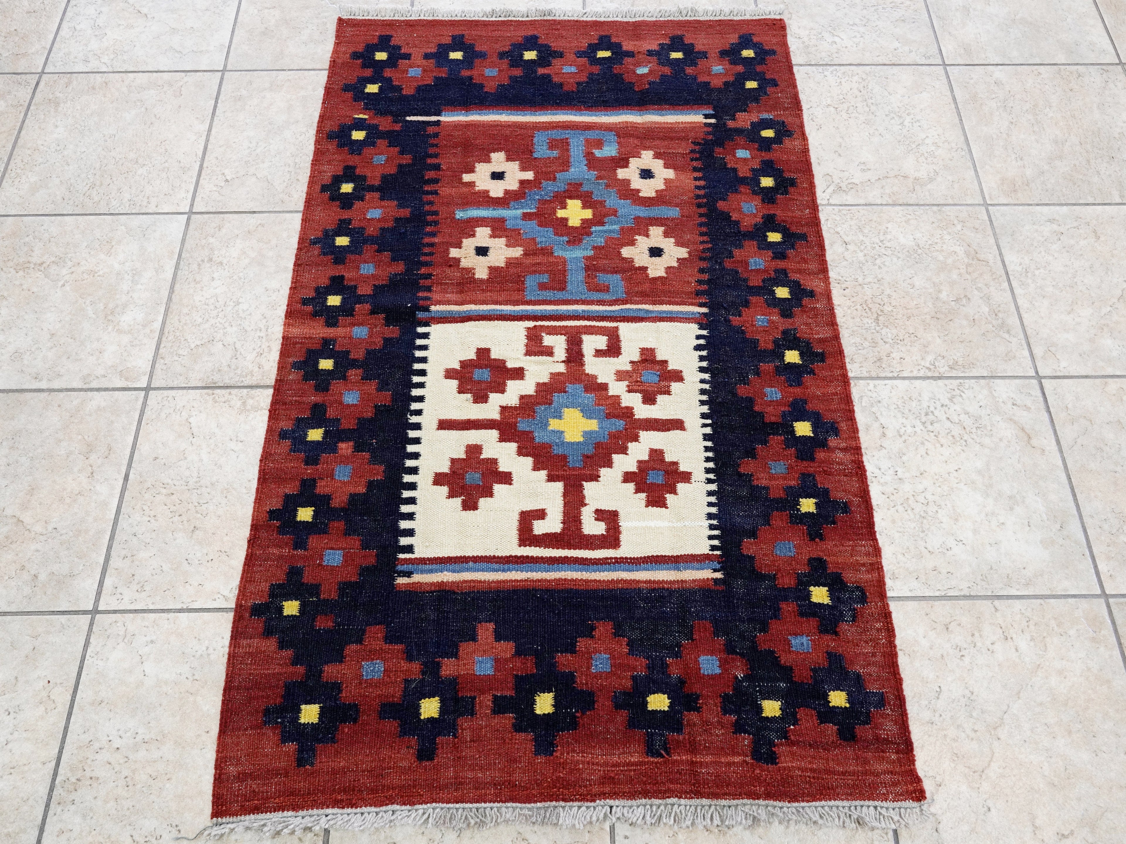 3x5 Ft Red Killim Rug - Hand Knotted Afghan Flatweave Rug