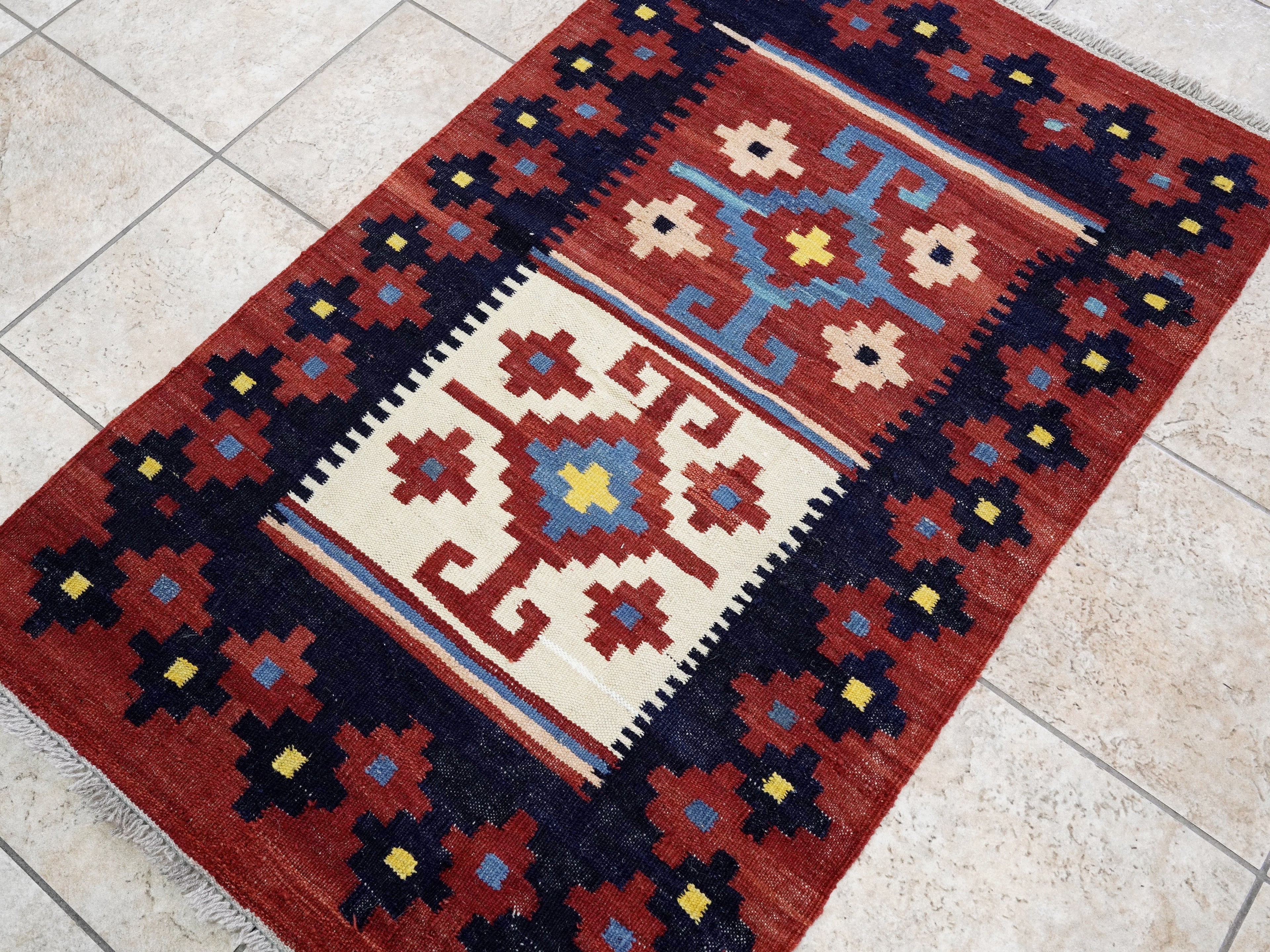 3x5 Ft Red Killim Rug - Hand Knotted Afghan Flatweave Rug
