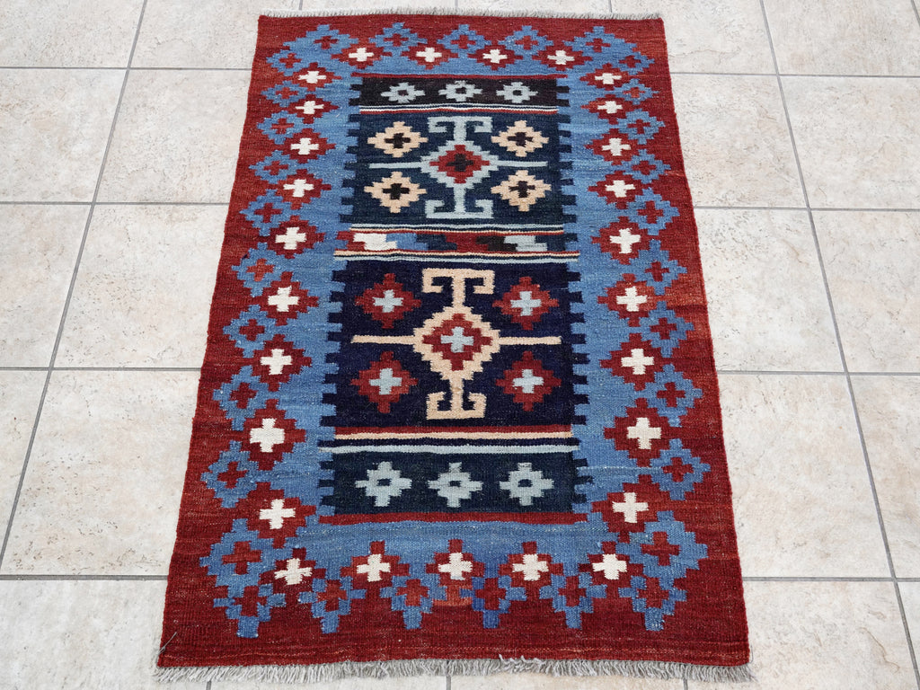 3x5 Ft Red Killim Rug - Hand Knotted Afghan Flatweave Rug