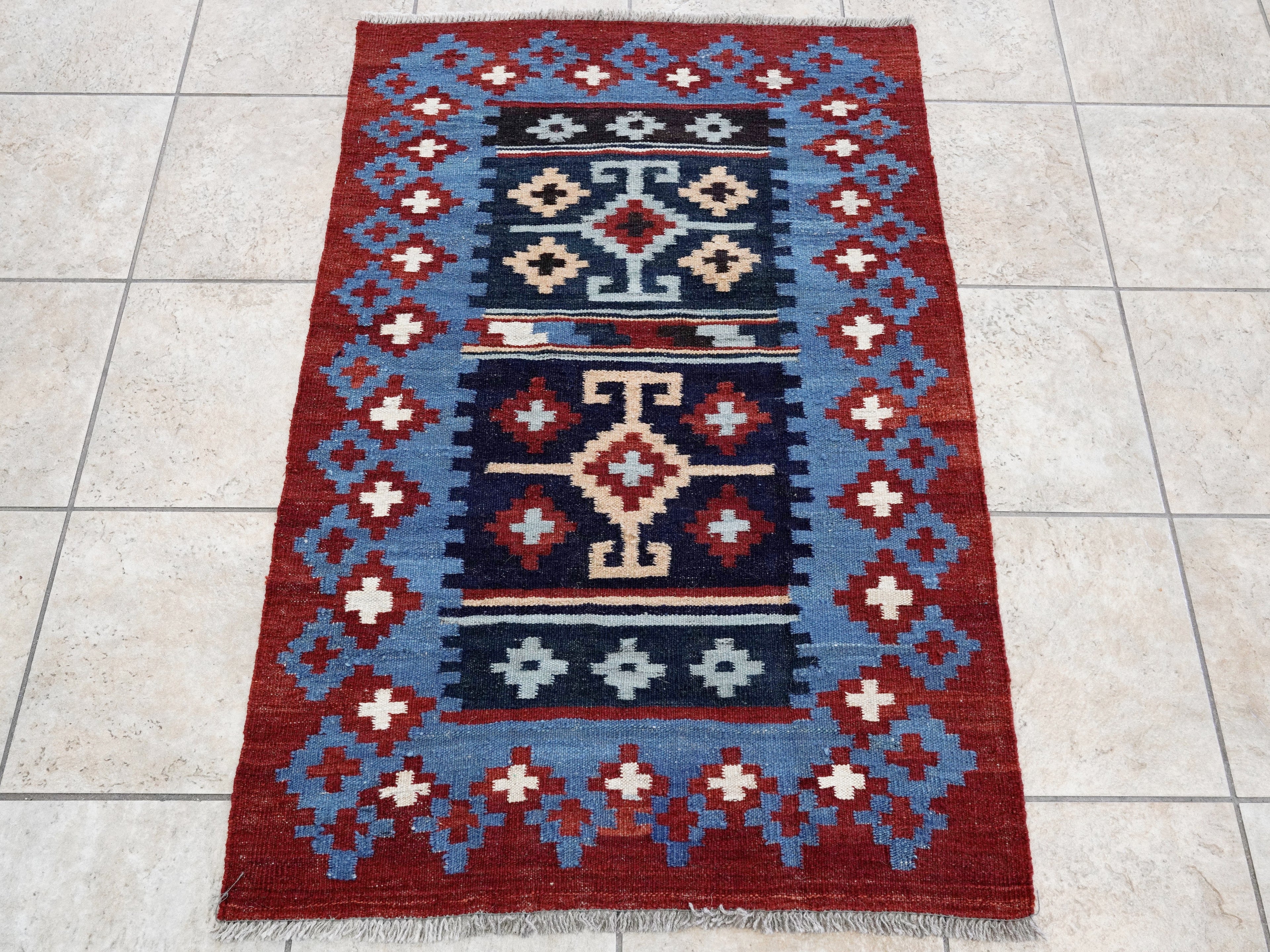 3x5 Ft Red Killim Rug - Hand Knotted Afghan Flatweave Rug