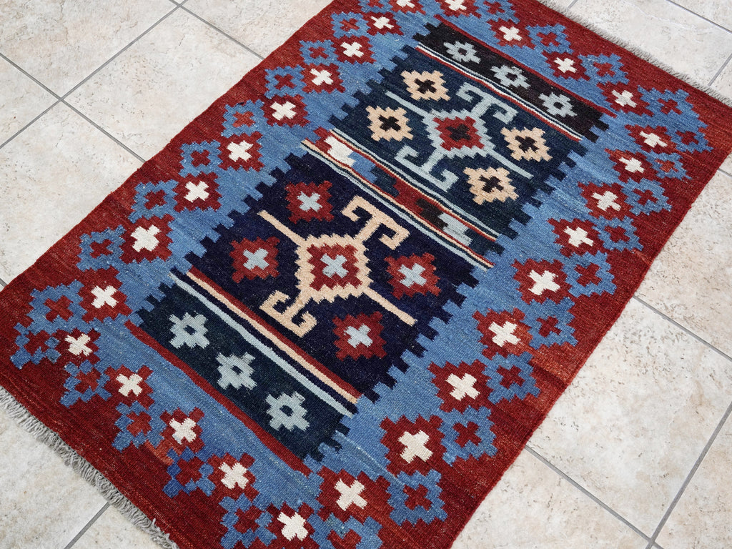 3x5 Ft Red Killim Rug - Hand Knotted Afghan Flatweave Rug