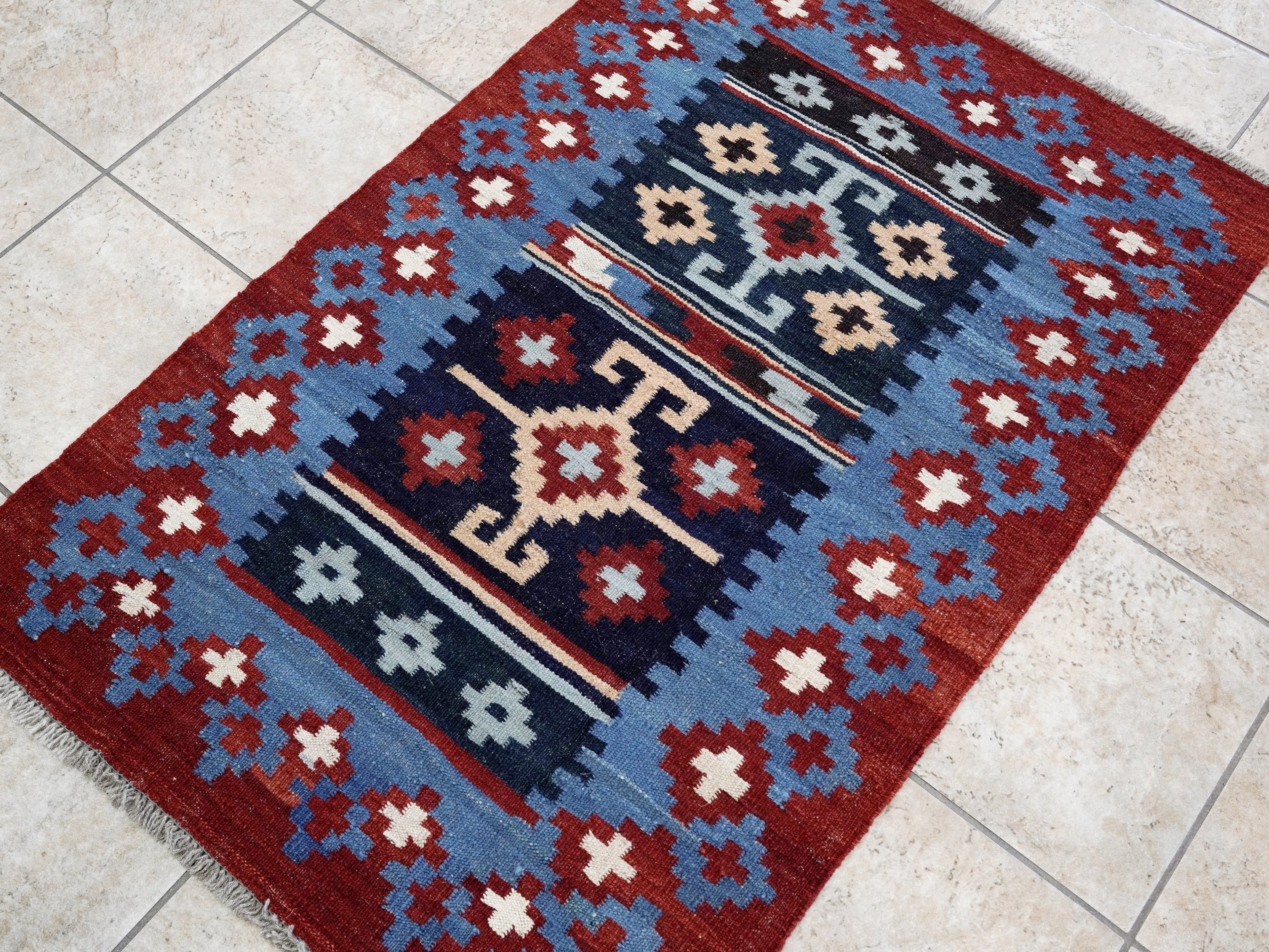 3x5 Ft Red Killim Rug - Hand Knotted Afghan Flatweave Rug