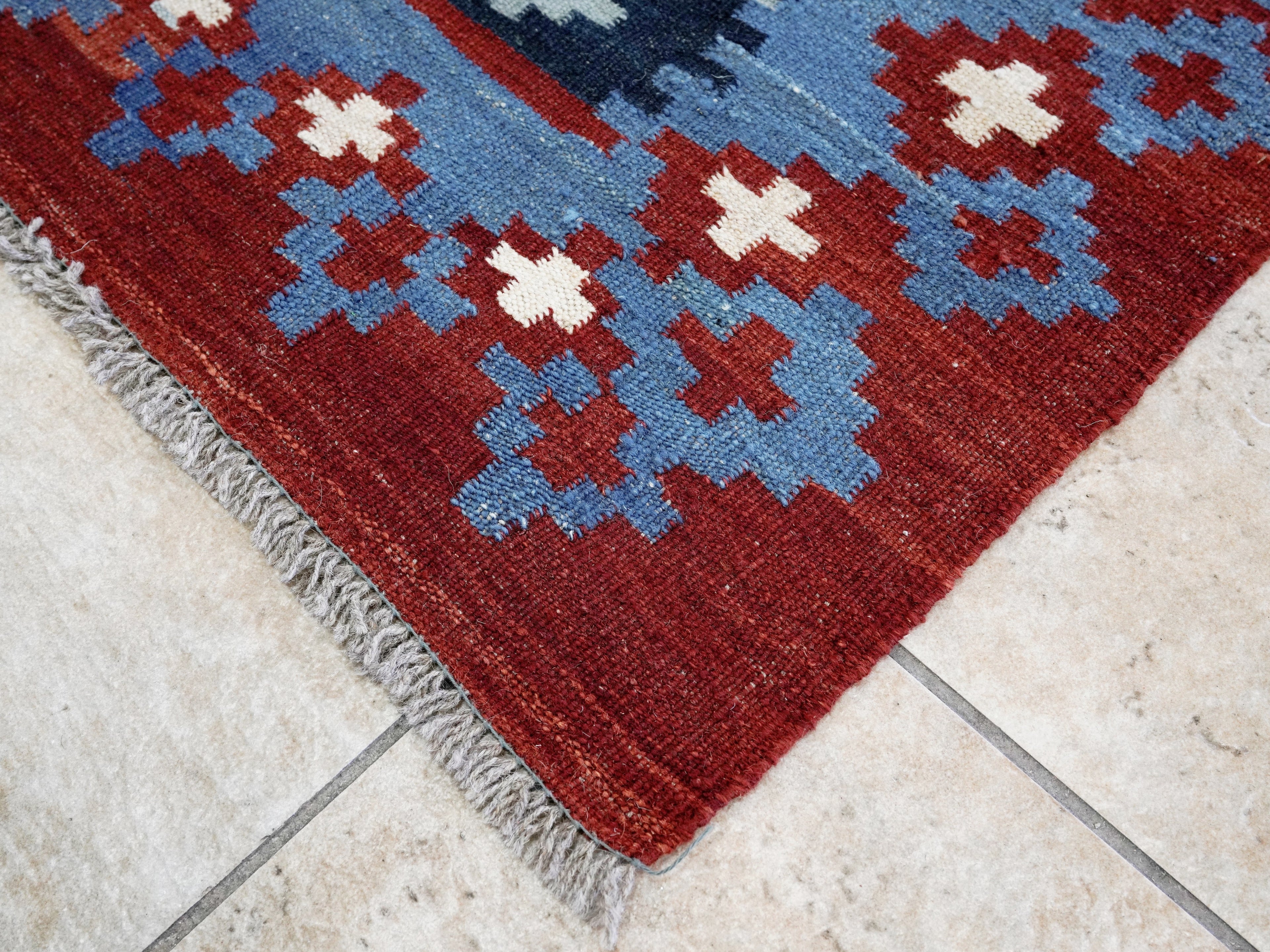3x5 Ft Red Killim Rug - Hand Knotted Afghan Flatweave Rug