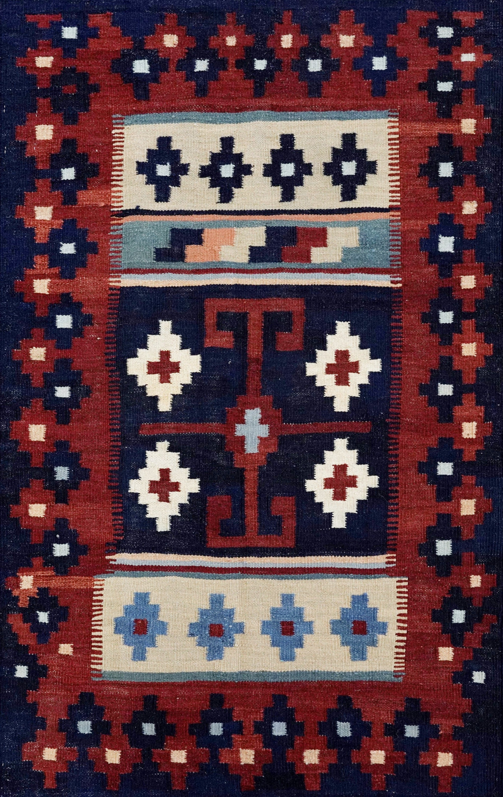 3x5 Ft Blue Killim Rug - Hand Knotted Afghan Flatweave Rug