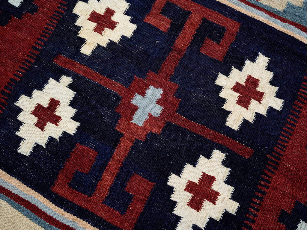3x5 Ft Blue Killim Rug - Hand Knotted Afghan Flatweave Rug