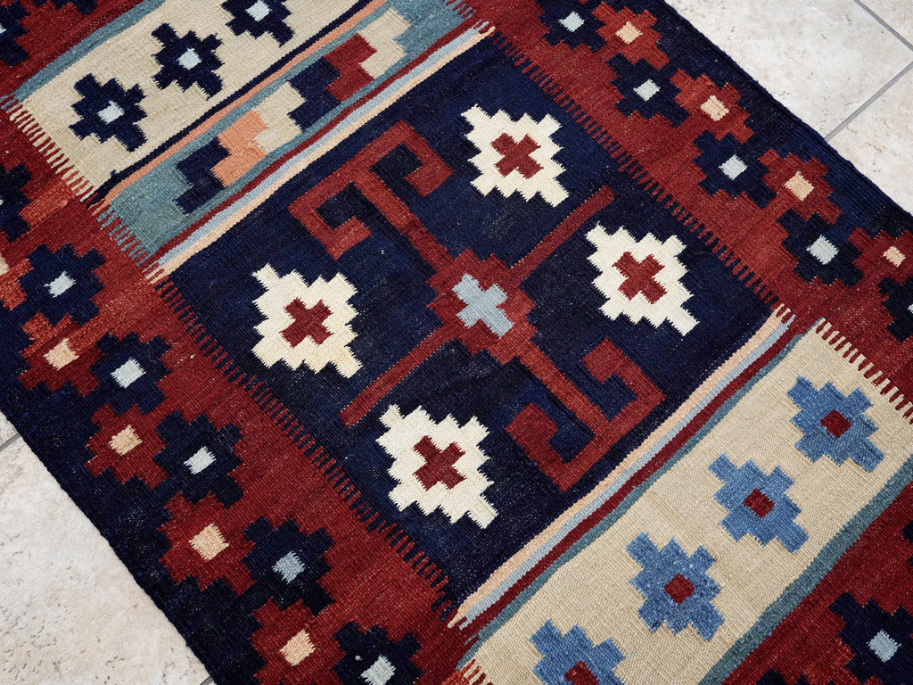 3x5 Ft Blue Killim Rug - Hand Knotted Afghan Flatweave Rug