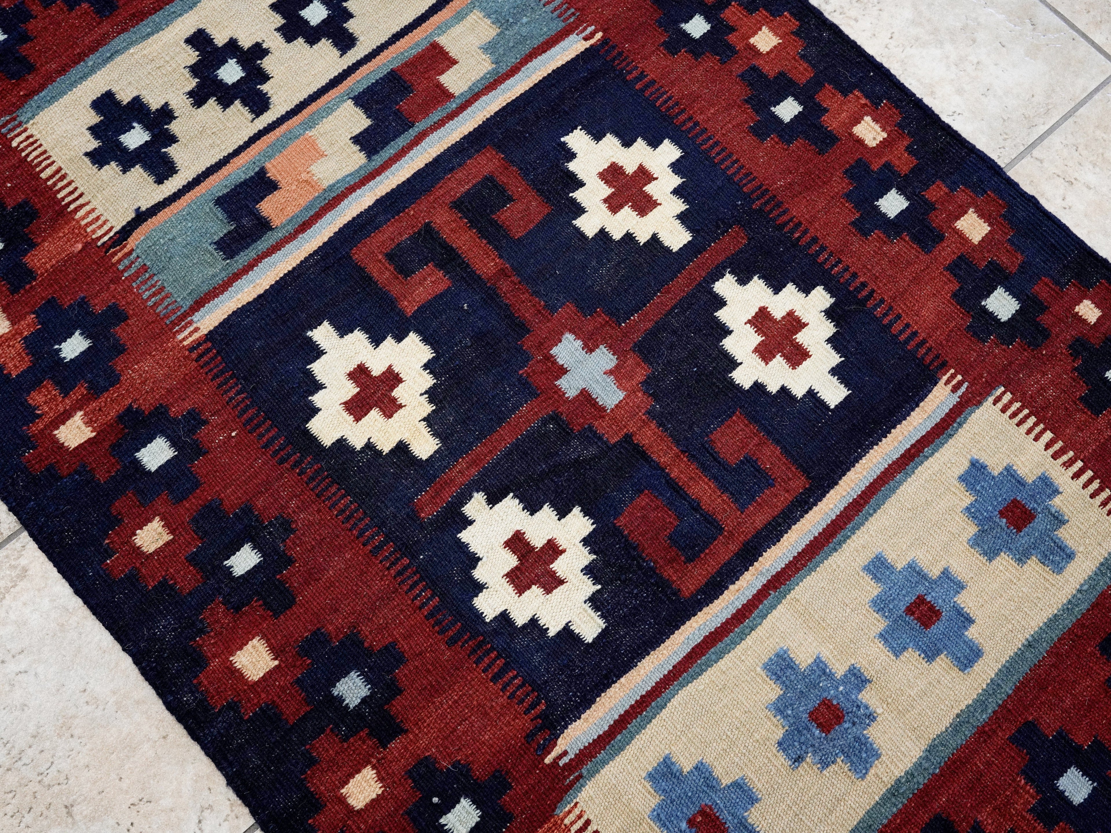 3x5 Ft Blue Killim Rug - Hand Knotted Afghan Flatweave Rug