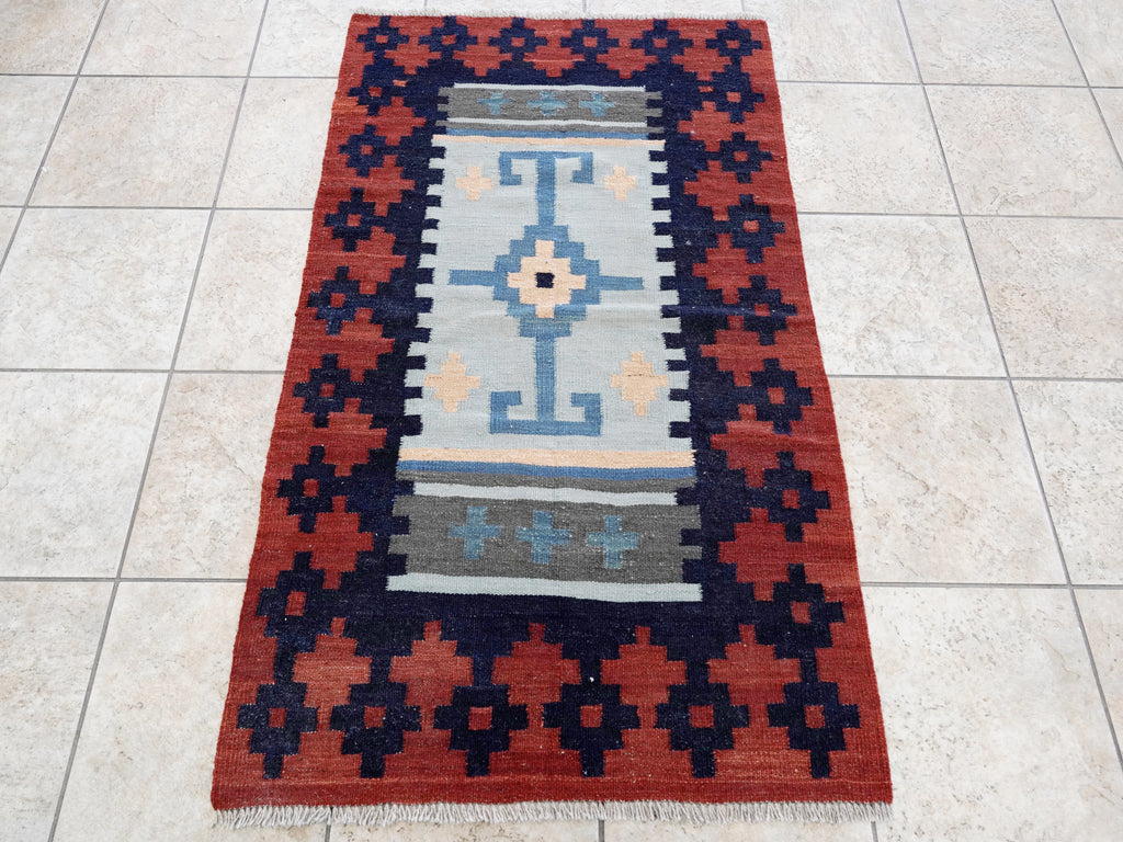 3x5 Ft Red Killim Rug - Hand Knotted Afghan Flatweave Rug
