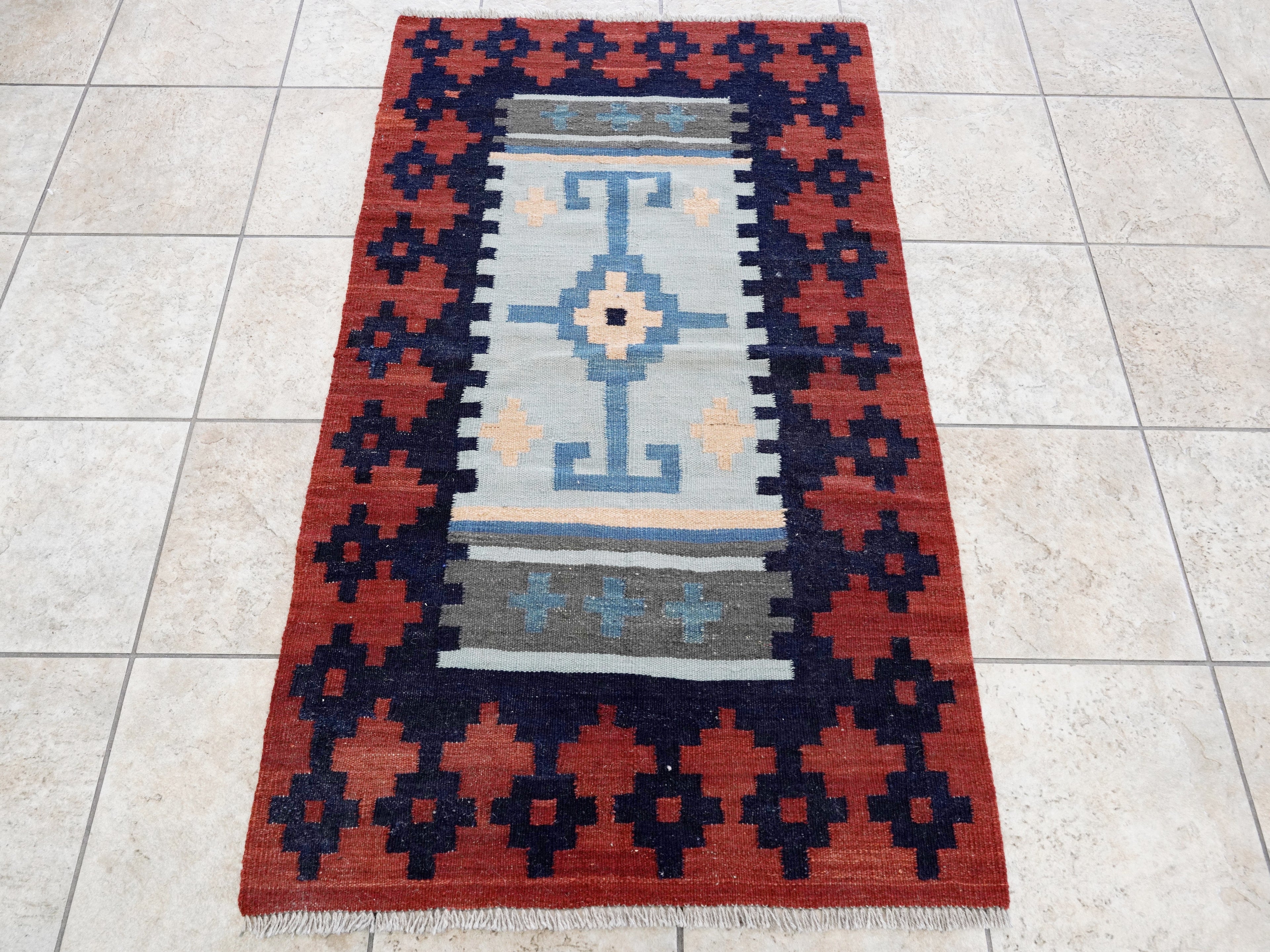 3x5 Ft Red Killim Rug - Hand Knotted Afghan Flatweave Rug