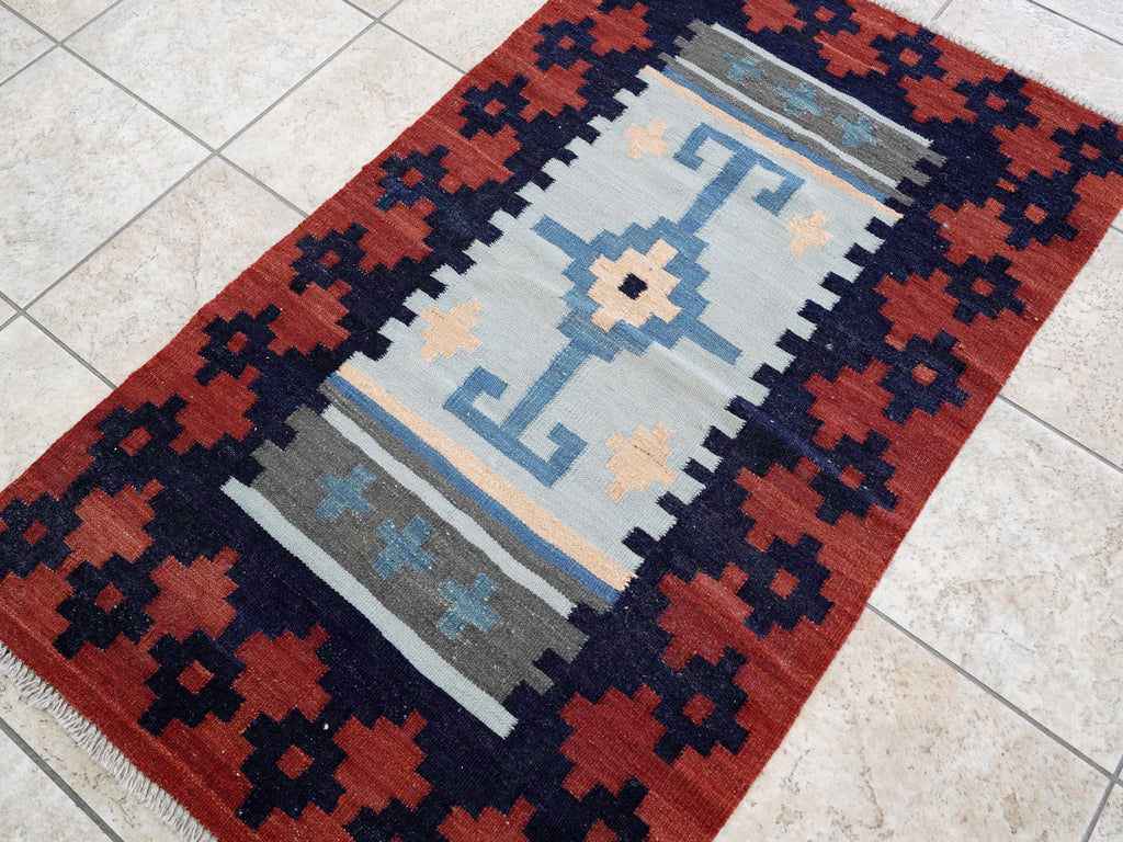 3x5 Ft Red Killim Rug - Hand Knotted Afghan Flatweave Rug