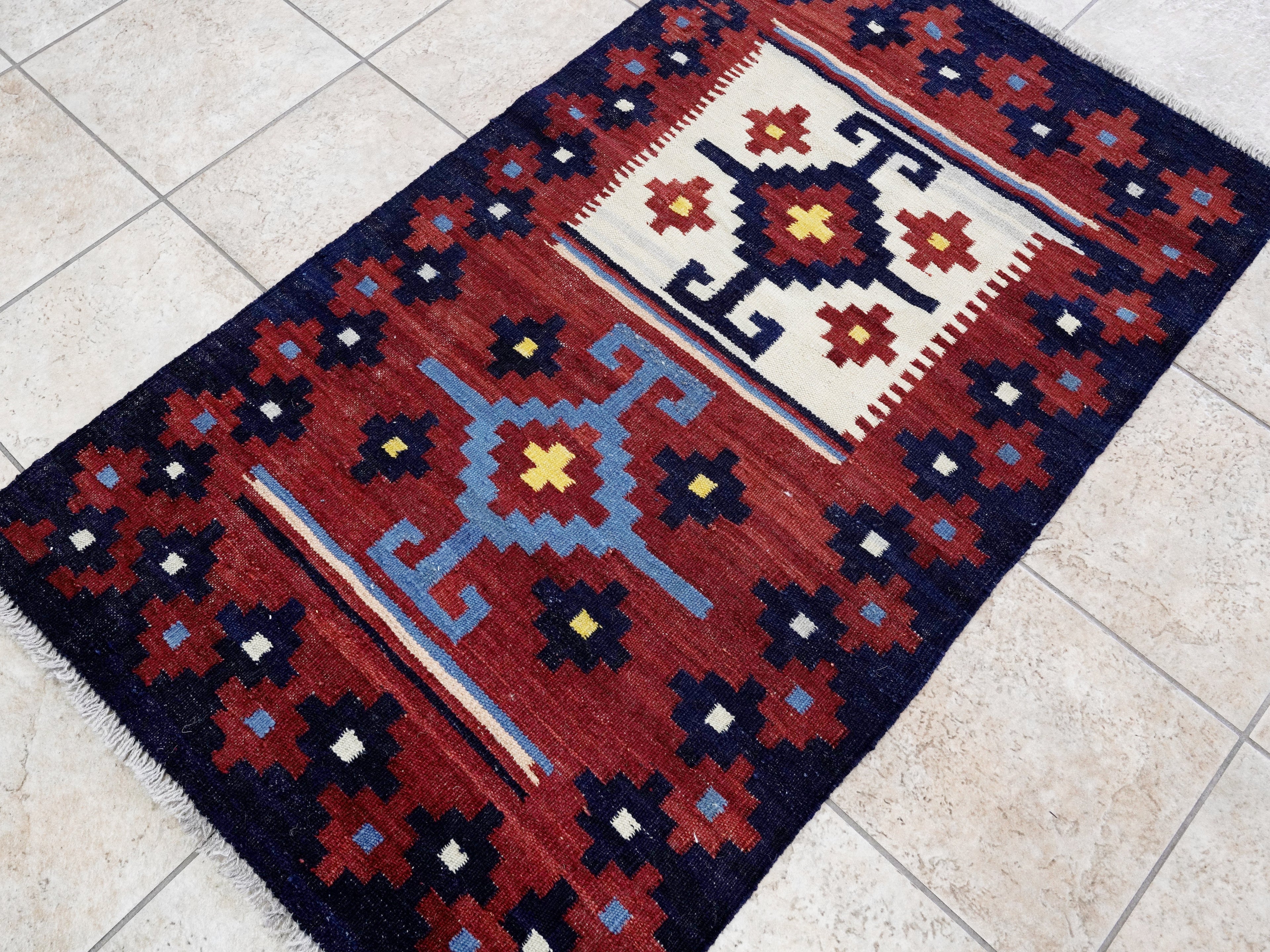 3x5 Ft Blue Killim Rug - Hand Knotted Afghan Flatweave Rug