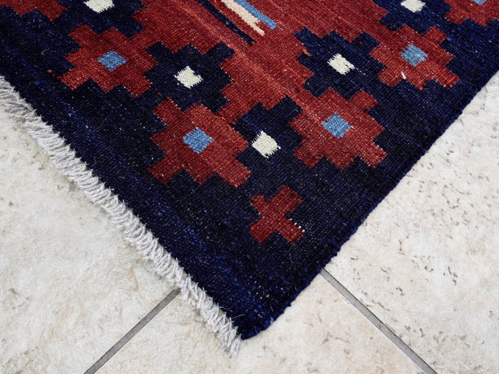 3x5 Ft Blue Killim Rug - Hand Knotted Afghan Flatweave Rug