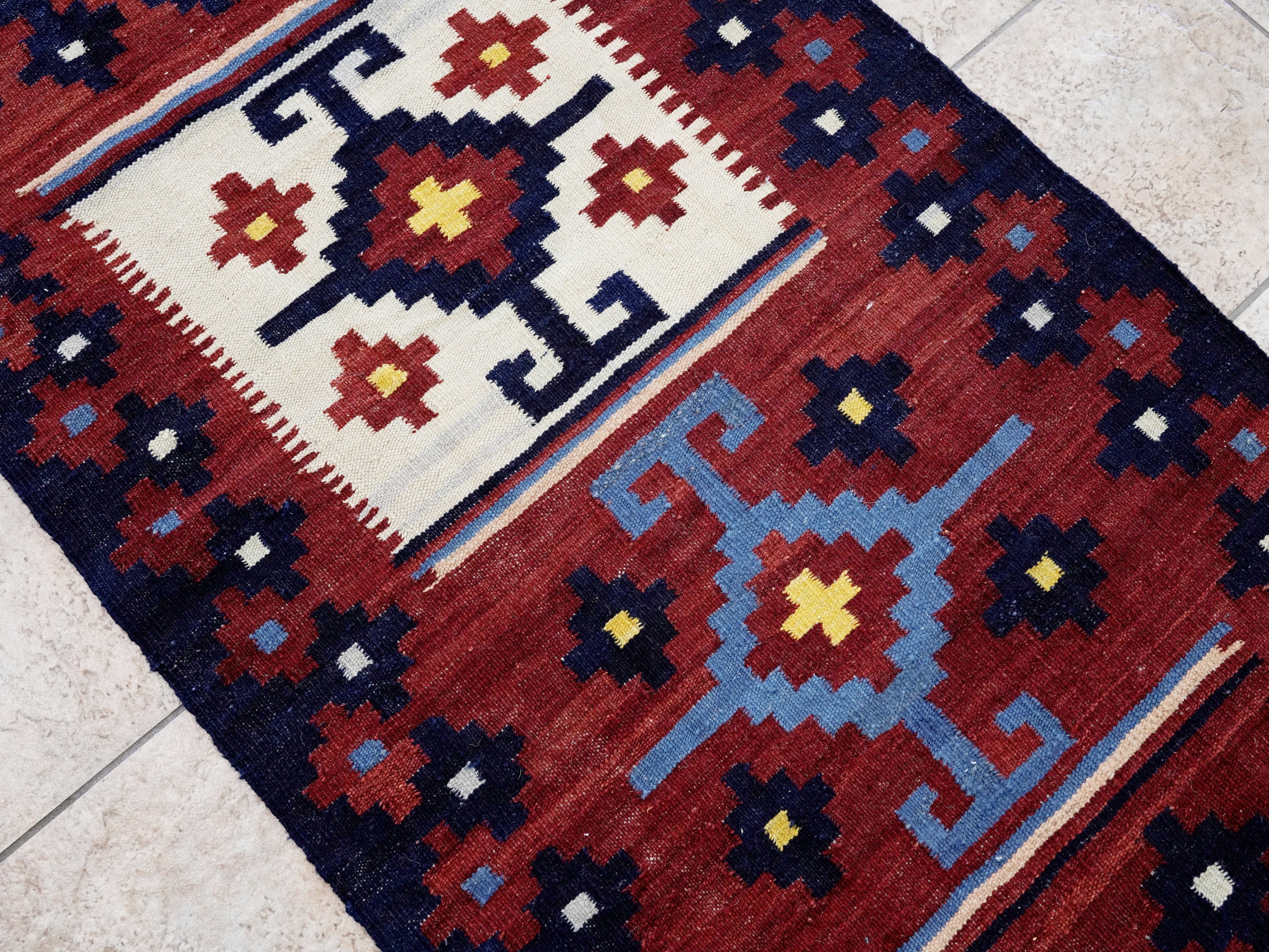 3x5 Ft Blue Killim Rug - Hand Knotted Afghan Flatweave Rug