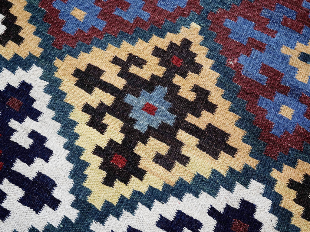 4x4 Ft Blue Square Killim Rug - Afghan Handwoven Flatweave