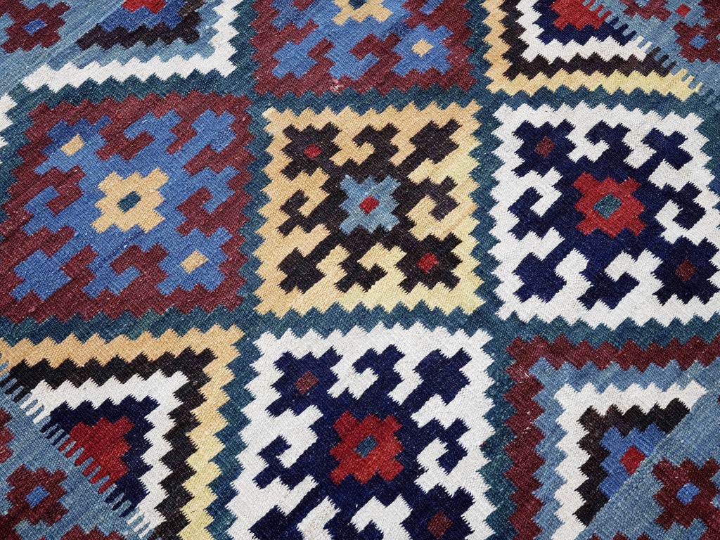 4x4 Ft Blue Square Killim Rug - Afghan Handwoven Flatweave