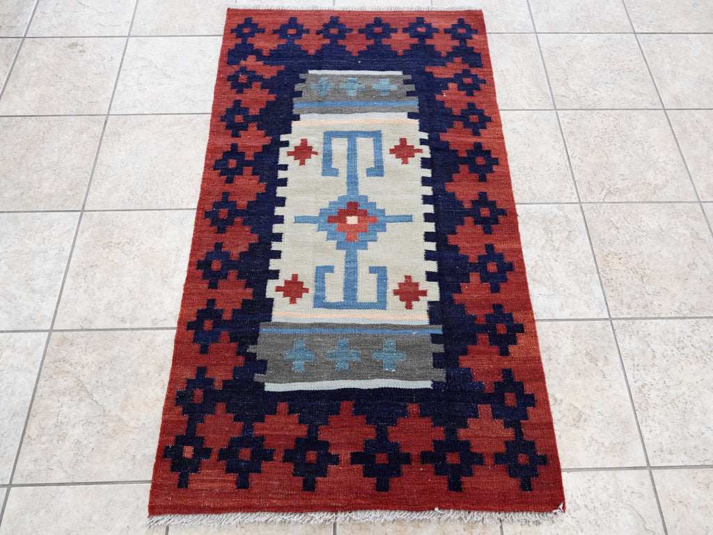 3x5 Ft Red Killim Rug - Hand Knotted Afghan Flatweave Rug