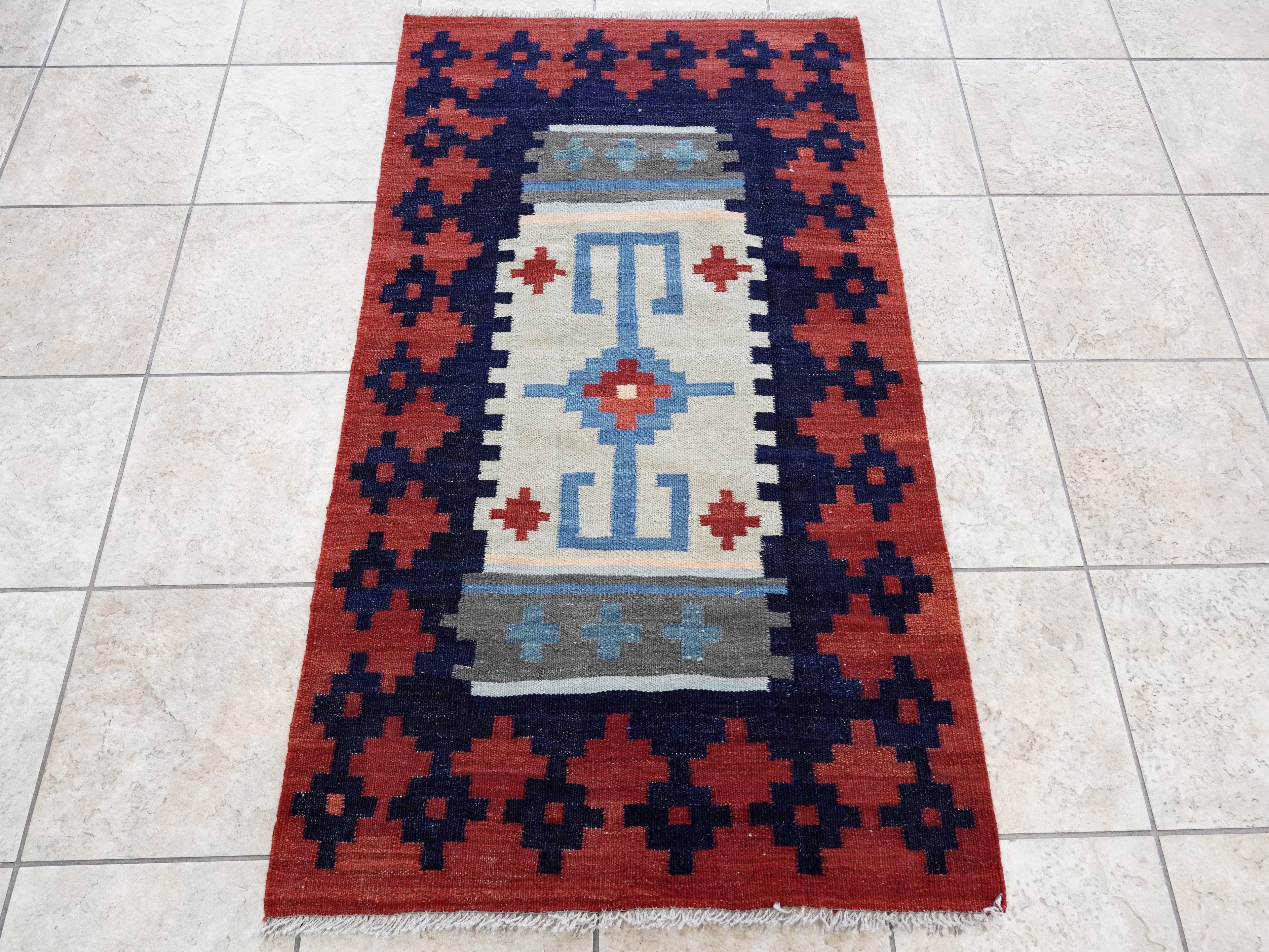 3x5 Ft Red Killim Rug - Hand Knotted Afghan Flatweave Rug