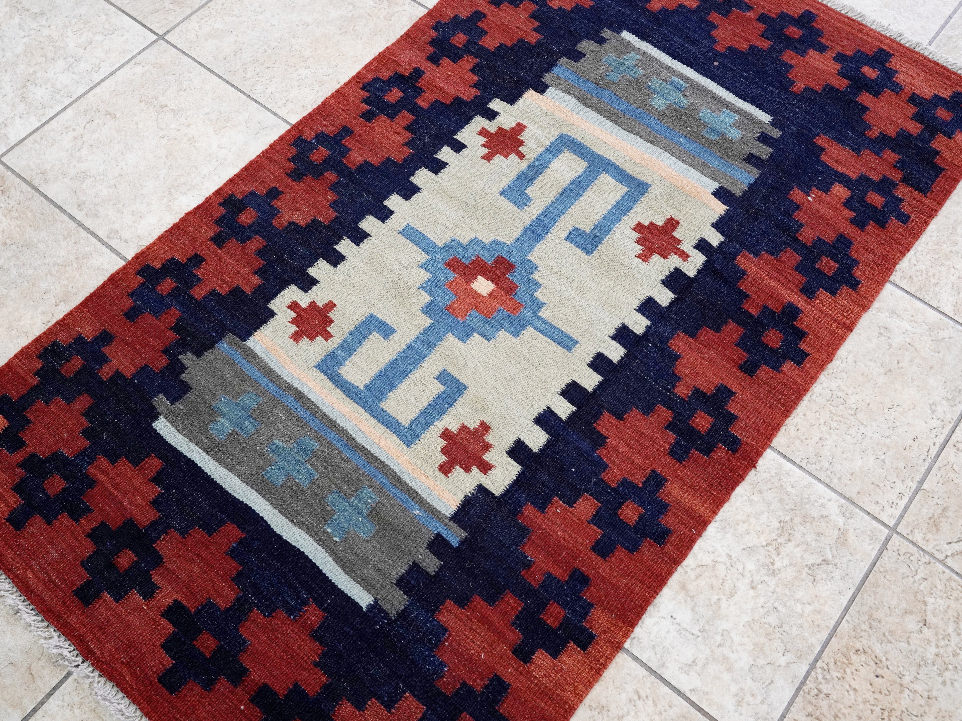 3x5 Ft Red Killim Rug - Hand Knotted Afghan Flatweave Rug