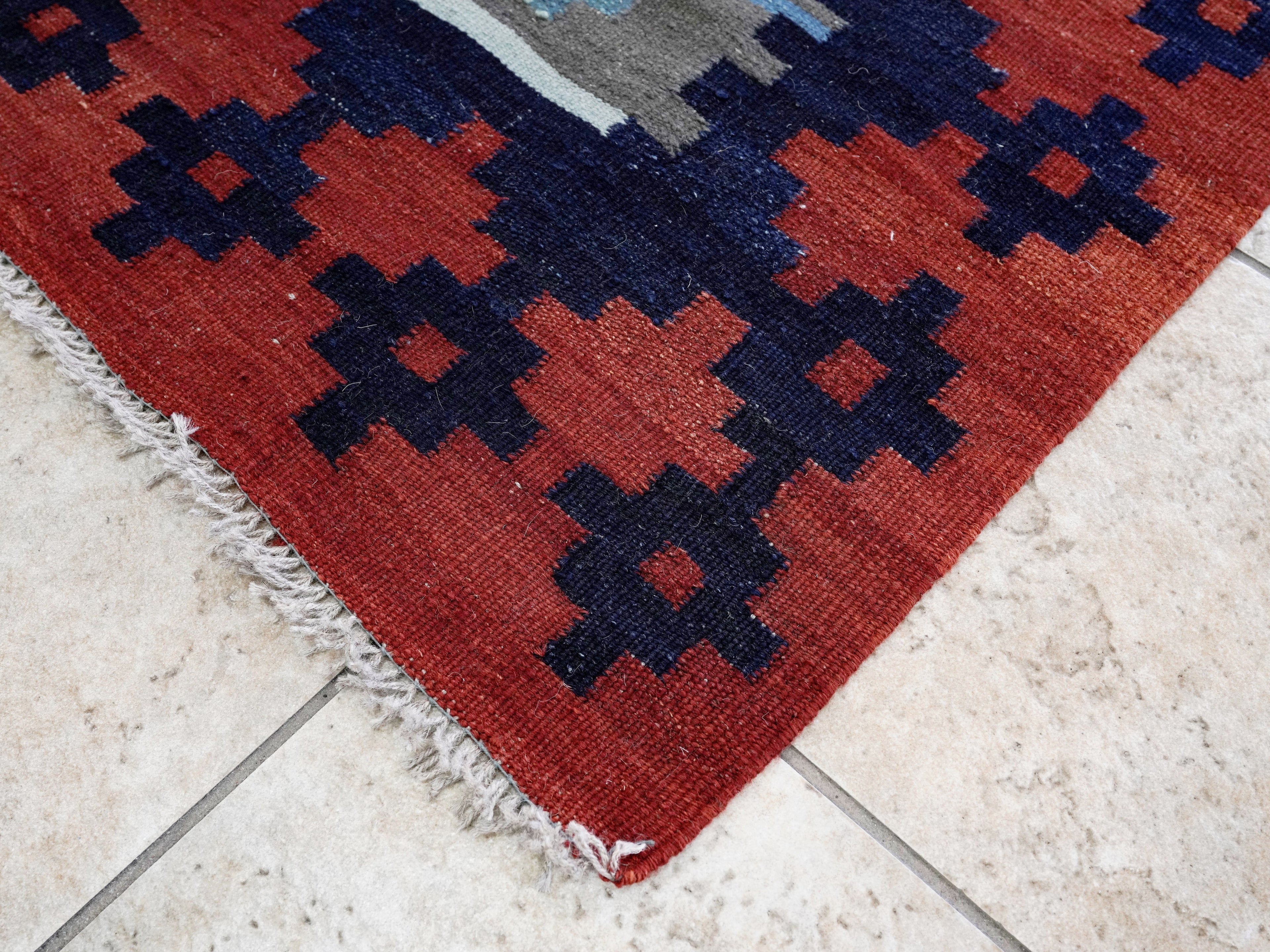 3x5 Ft Red Killim Rug - Hand Knotted Afghan Flatweave Rug