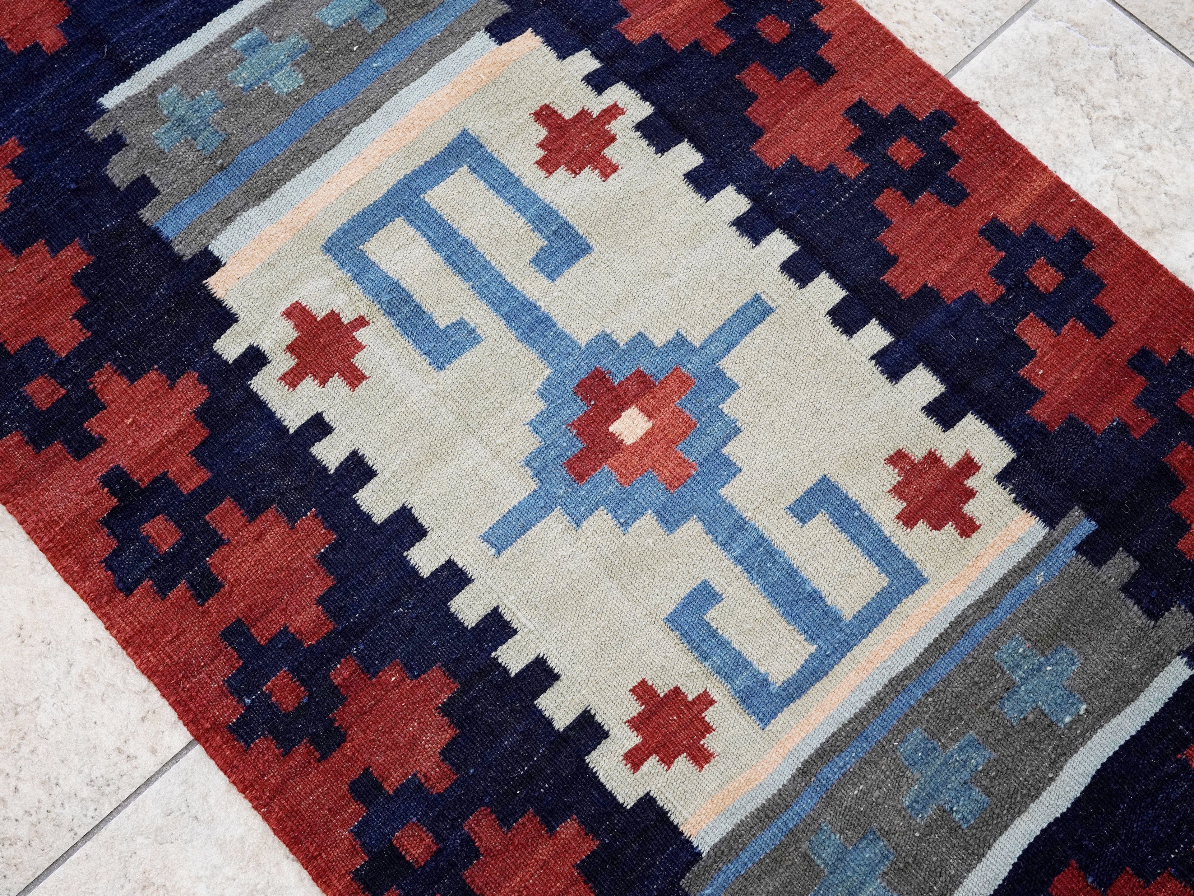 3x5 Ft Red Killim Rug - Hand Knotted Afghan Flatweave Rug
