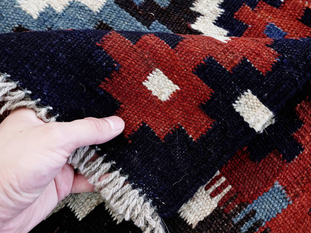 4x4 Ft Blue Square Killim Rug - Afghan Handwoven Flatweave