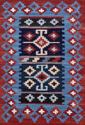 3x4 Ft Red & Blue Killim Rug - Hand Knotted Afghan Flatweave Rug