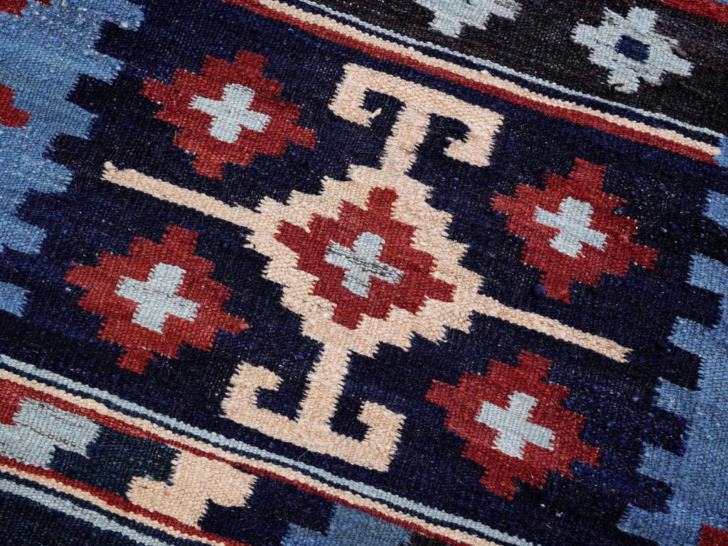 3x4 Ft Red & Blue Killim Rug - Hand Knotted Afghan Flatweave Rug