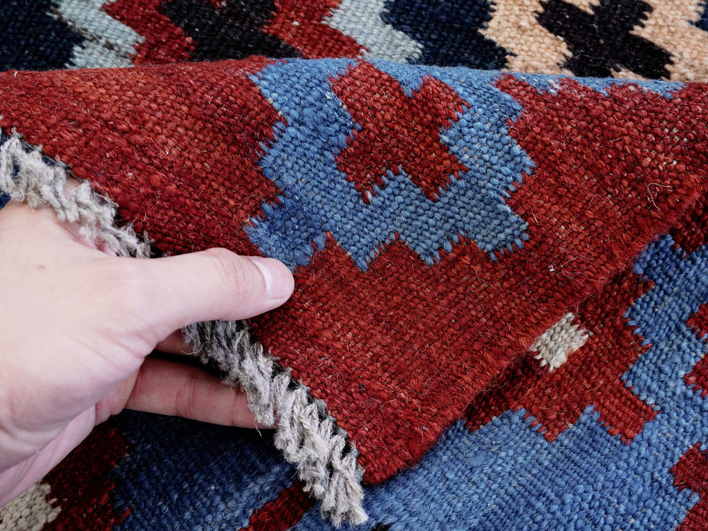 3x4 Ft Red & Blue Killim Rug - Hand Knotted Afghan Flatweave Rug