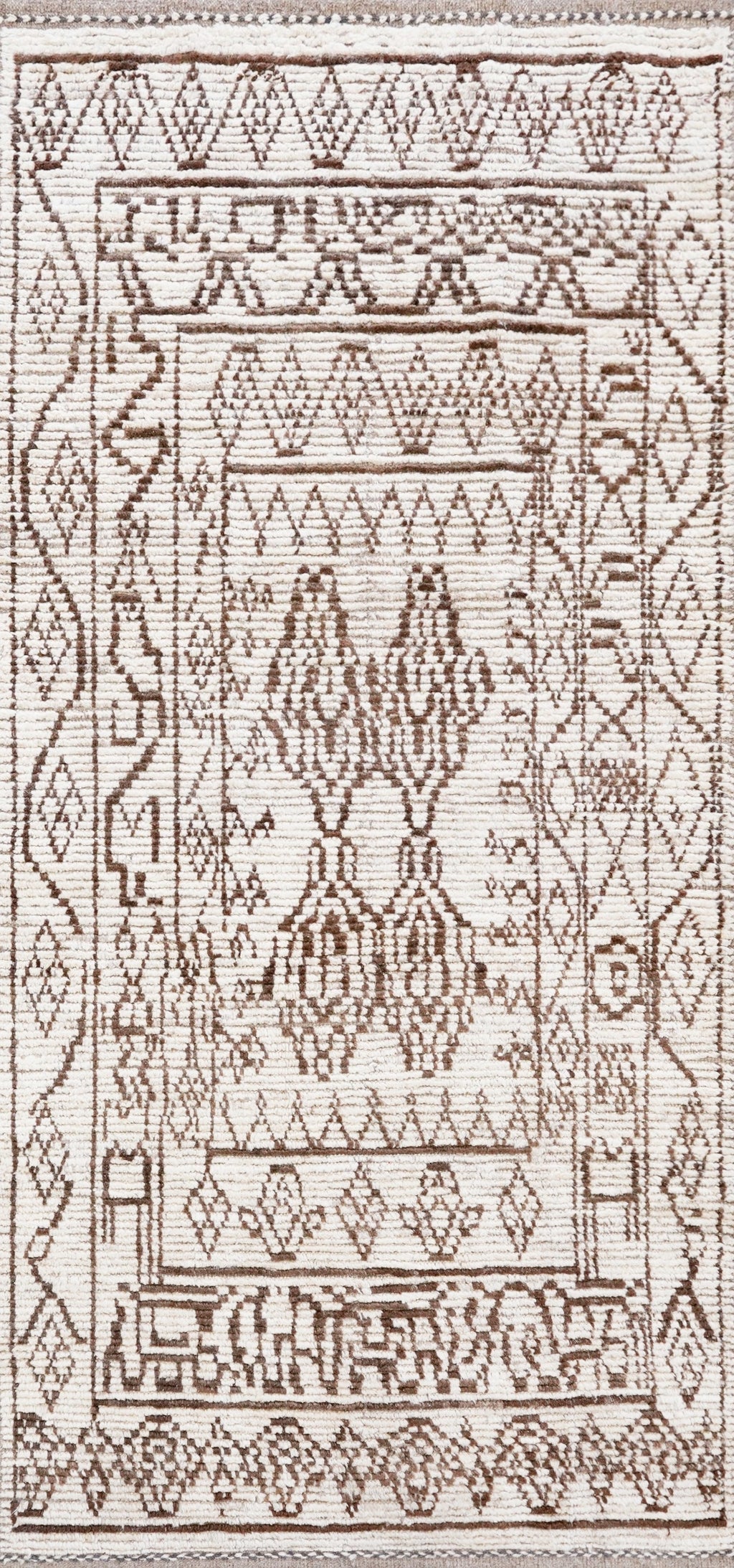 7 Ft Beige Moroccan Runner Rug - Hand Knotted Wool Rug